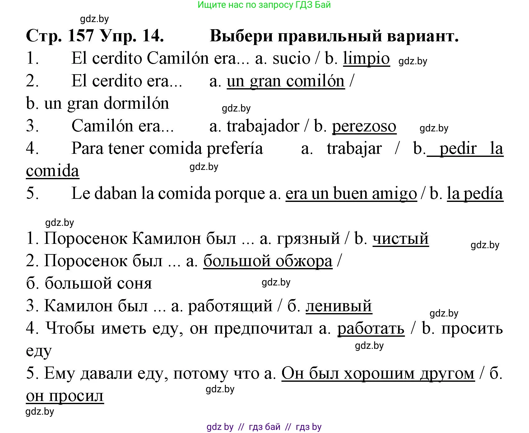 Испанский язык, 6 класс Учебник, автор: Гриневич Елена Карловна, издательство Вышэйшая школа, Минск, 2016, зелёного цвета, страница 157, номер 14, Решение