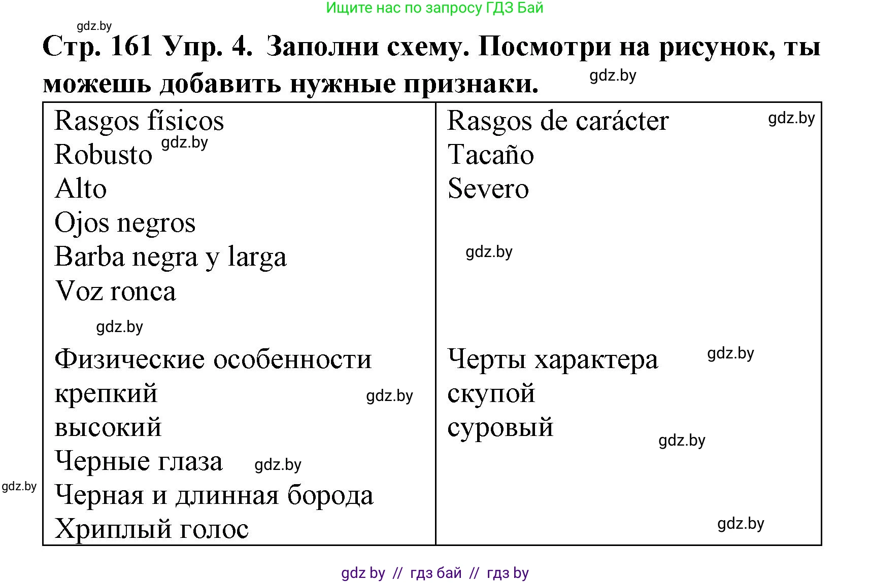 Испанский язык, 6 класс Учебник, автор: Гриневич Елена Карловна, издательство Вышэйшая школа, Минск, 2016, зелёного цвета, страница 161, номер 4, Решение
