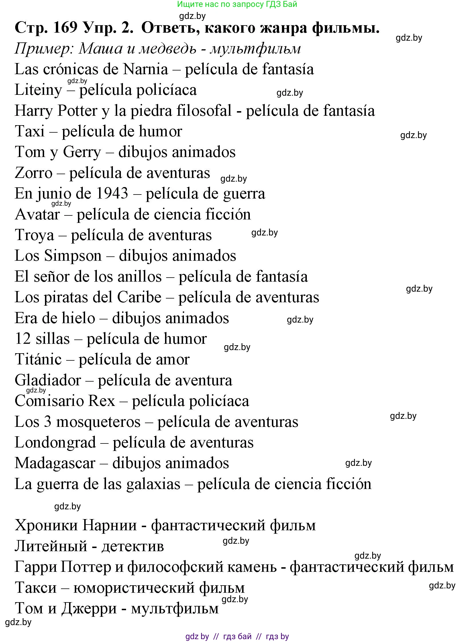 Испанский язык, 6 класс Учебник, автор: Гриневич Елена Карловна, издательство Вышэйшая школа, Минск, 2016, зелёного цвета, страница 169, номер 2, Решение