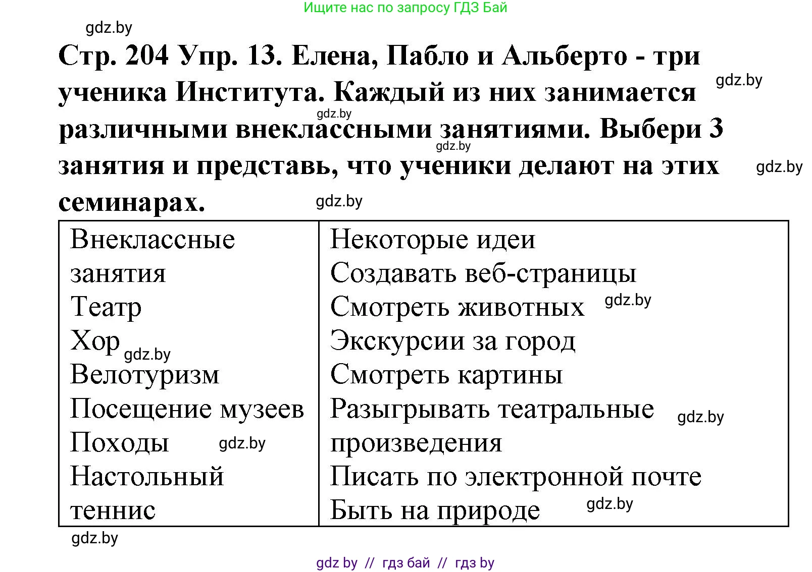 Испанский язык, 6 класс Учебник, автор: Гриневич Елена Карловна, издательство Вышэйшая школа, Минск, 2016, зелёного цвета, страница 204, номер 13, Решение