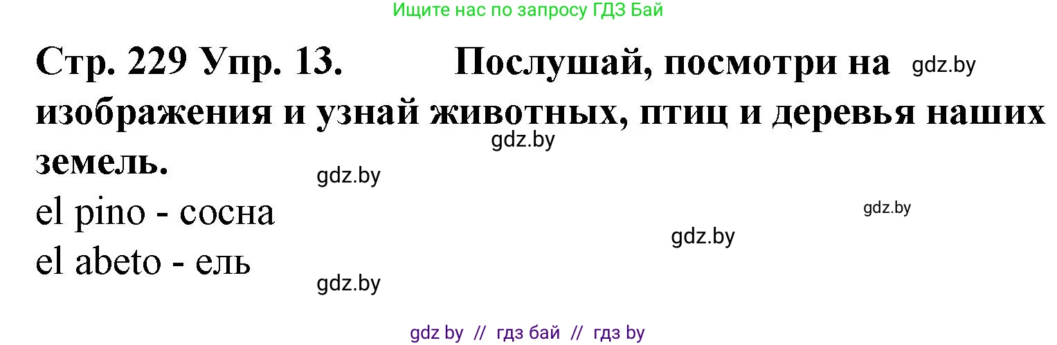 Испанский язык, 6 класс Учебник, автор: Гриневич Елена Карловна, издательство Вышэйшая школа, Минск, 2016, зелёного цвета, страница 229, номер 13, Решение