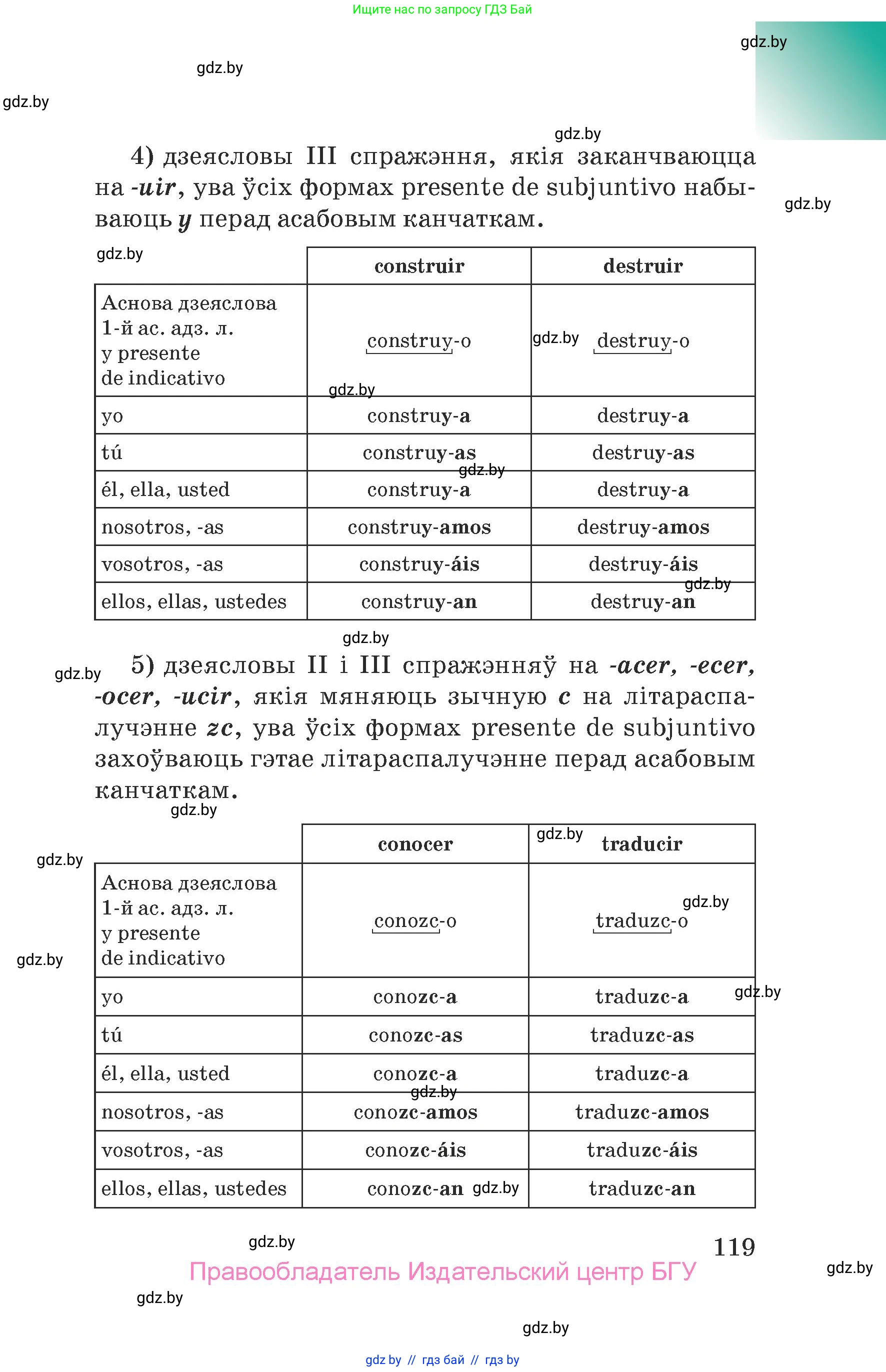 Испанский язык, 7 класс Учебник, авторы: Цыбулева Татьяна Эдуардовна, Пушкина Ольга Александровна, Карпиевич Галина Константиновна, издательство Издательский центр БГУ, Минск, 2019, бирюзового цвета, страница 119