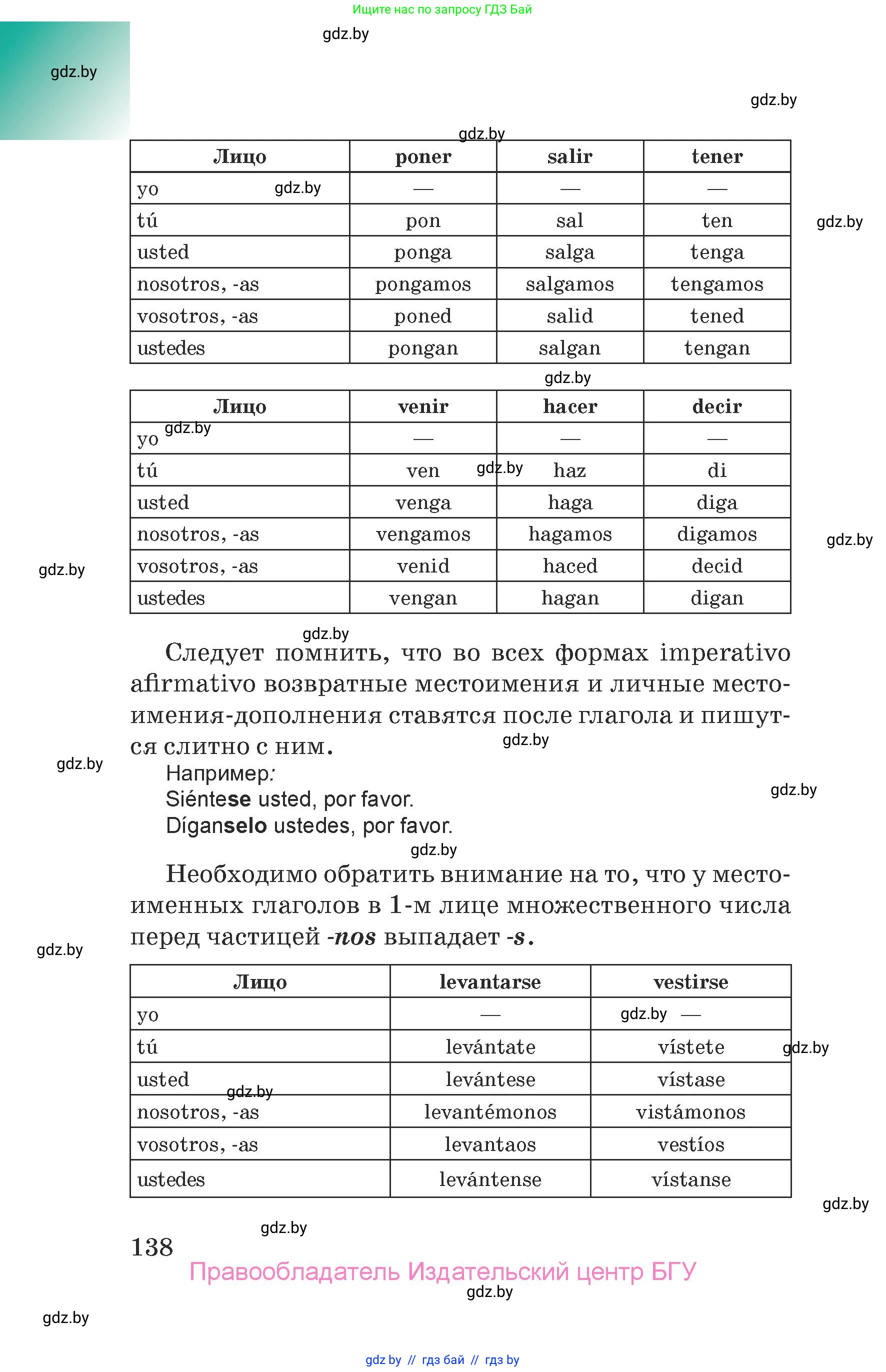 Испанский язык, 7 класс Учебник, авторы: Цыбулева Татьяна Эдуардовна, Пушкина Ольга Александровна, Карпиевич Галина Константиновна, издательство Издательский центр БГУ, Минск, 2019, бирюзового цвета, страница 138