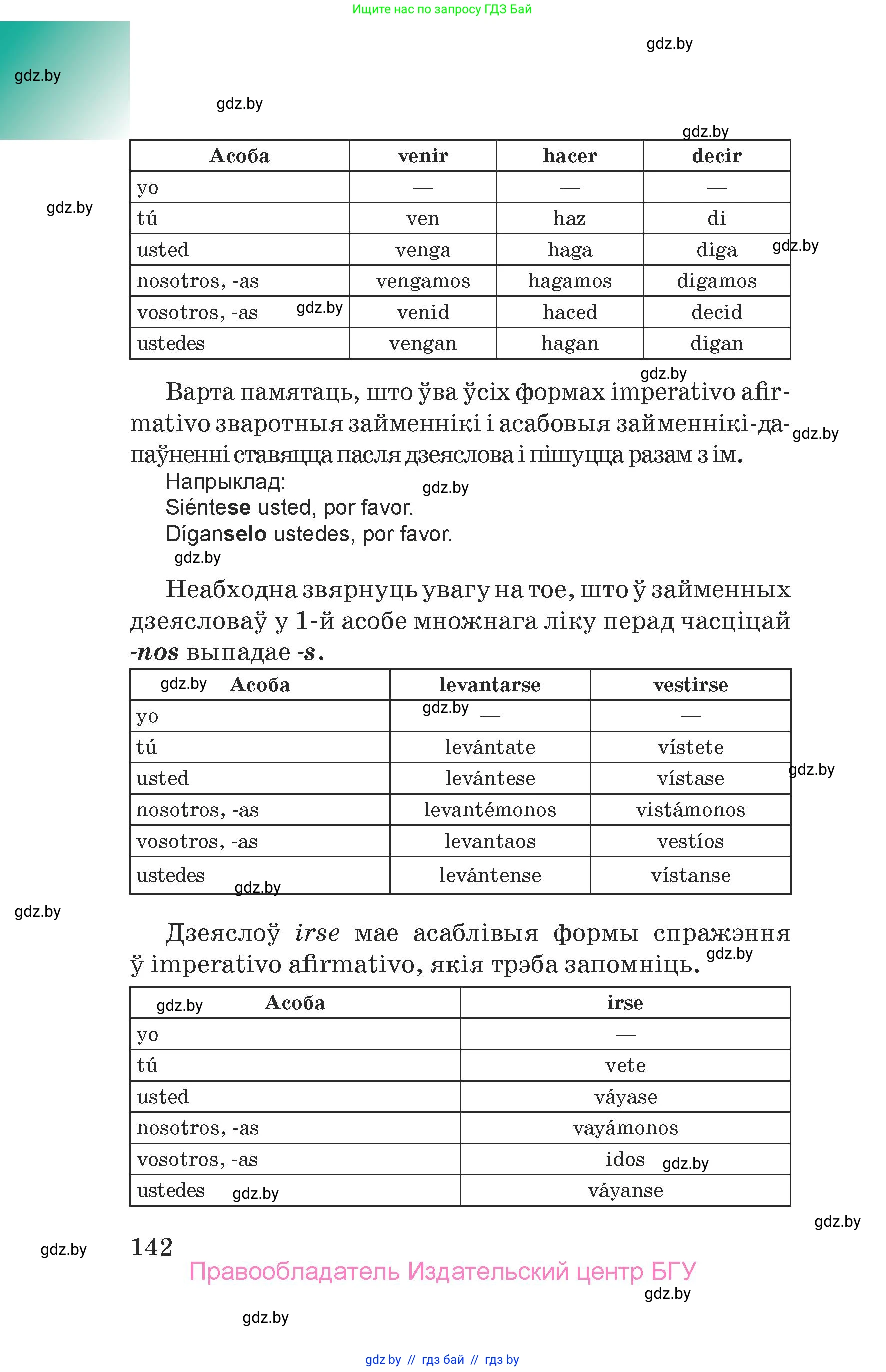 Испанский язык, 7 класс Учебник, авторы: Цыбулева Татьяна Эдуардовна, Пушкина Ольга Александровна, Карпиевич Галина Константиновна, издательство Издательский центр БГУ, Минск, 2019, бирюзового цвета, страница 142