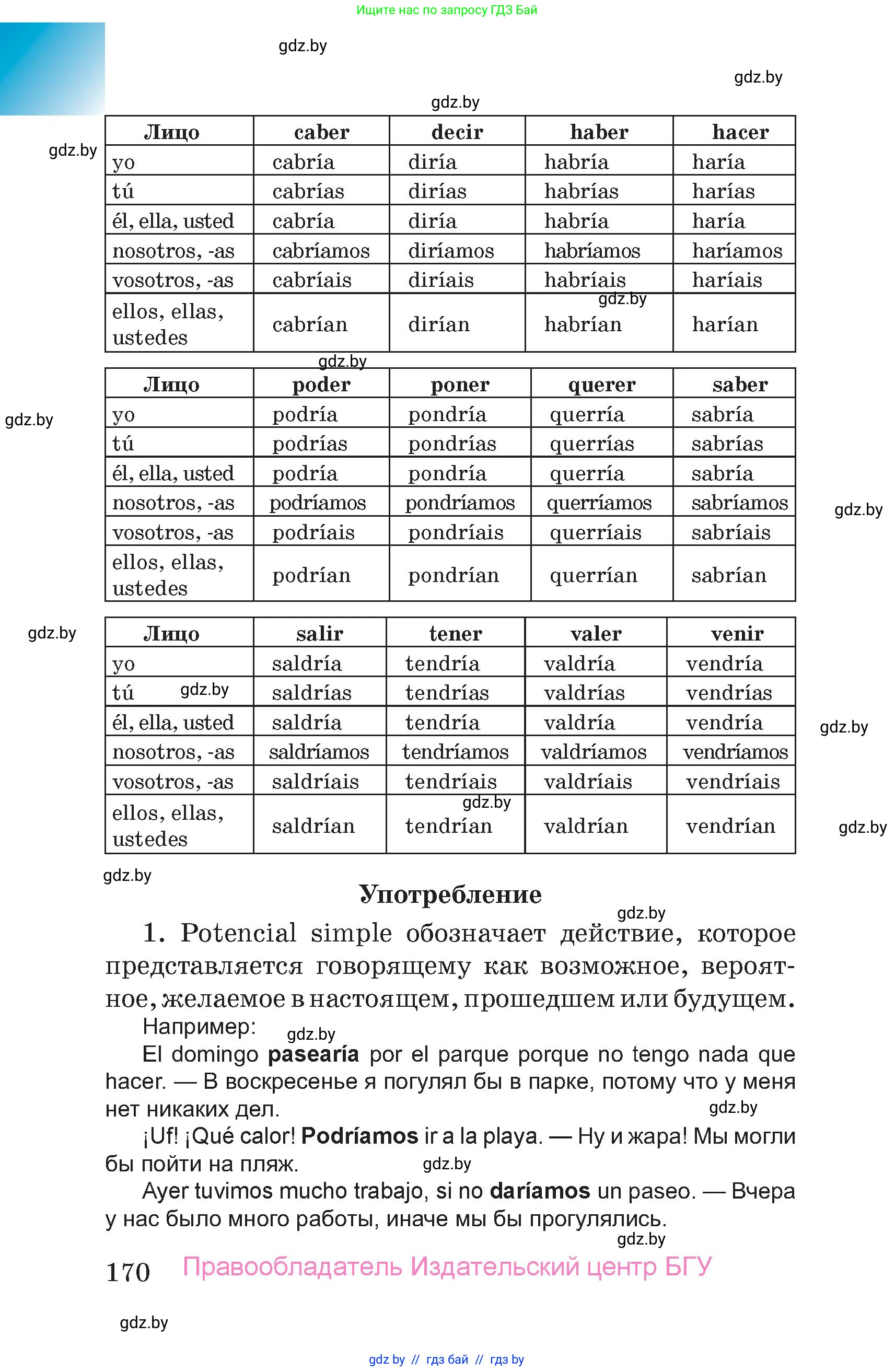 Испанский язык, 7 класс Учебник, авторы: Цыбулева Татьяна Эдуардовна, Пушкина Ольга Александровна, Карпиевич Галина Константиновна, издательство Издательский центр БГУ, Минск, 2019, бирюзового цвета, страница 170