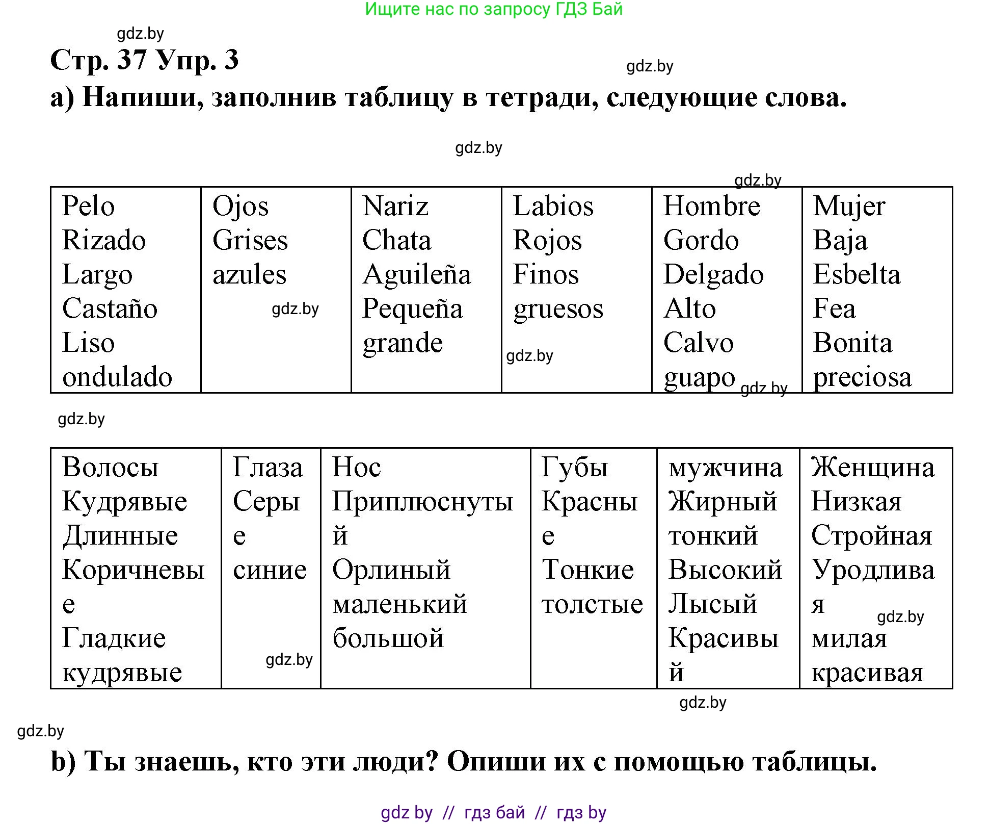Испанский язык, 7 класс Учебник, авторы: Цыбулева Татьяна Эдуардовна, Пушкина Ольга Александровна, Карпиевич Галина Константиновна, издательство Издательский центр БГУ, Минск, 2019, бирюзового цвета, Часть 1, страница 37, номер 3, Решение