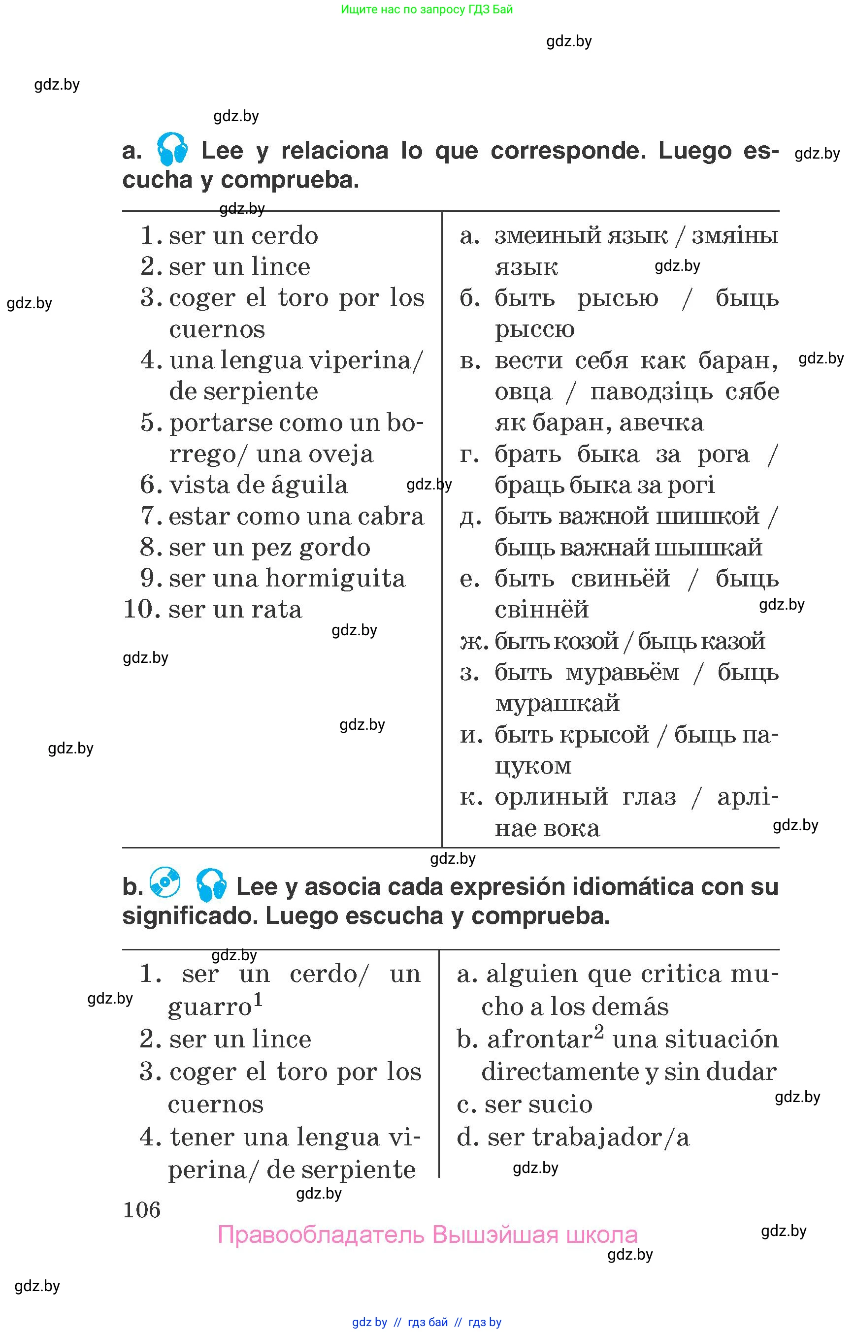 Испанский язык, 7 класс Учебник, автор: Гриневич Елена Карловна, издательство Вышэйшая школа, Минск, 2017, оранжевого цвета, страница 106