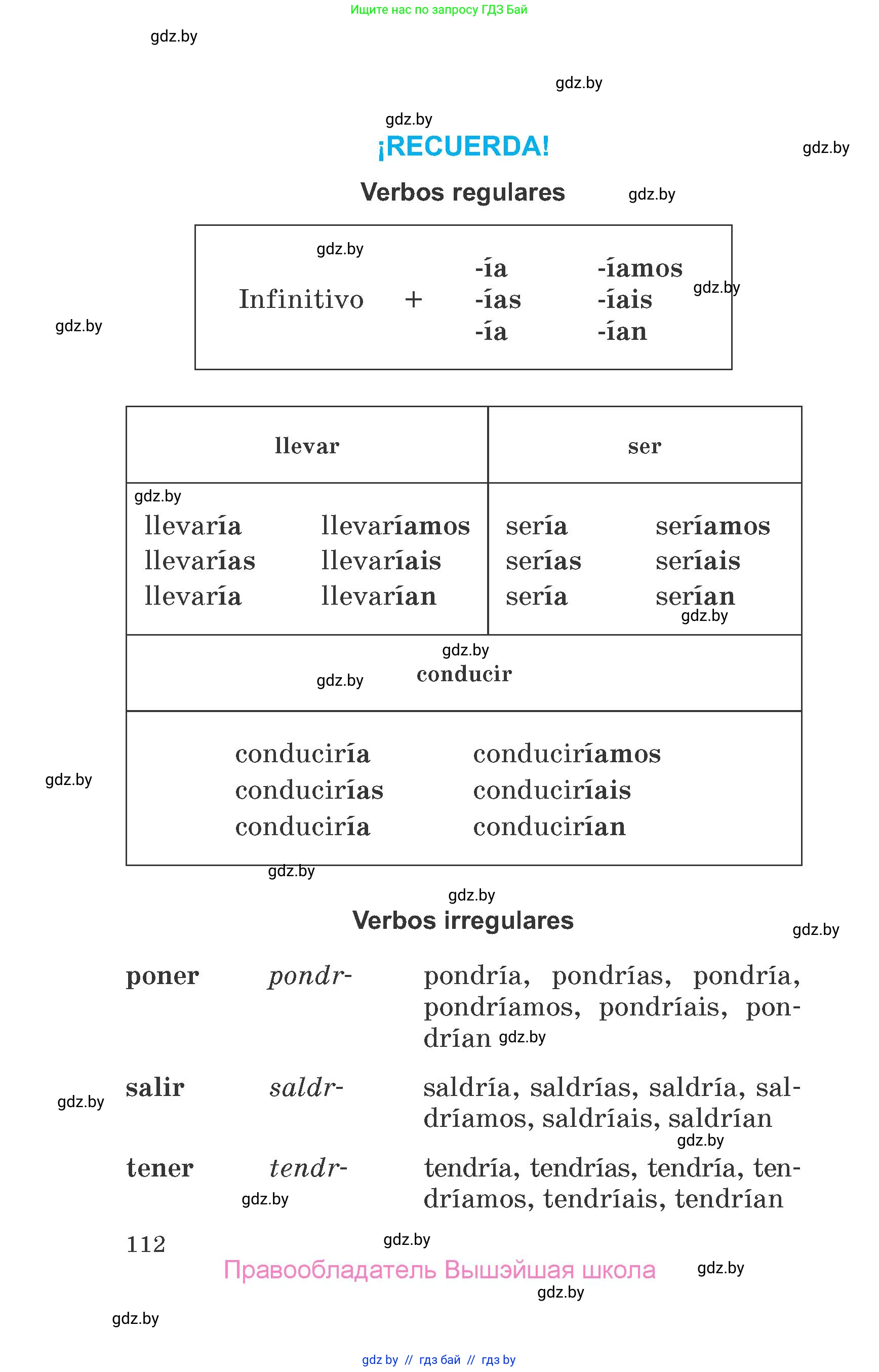Испанский язык, 7 класс Учебник, автор: Гриневич Елена Карловна, издательство Вышэйшая школа, Минск, 2017, оранжевого цвета, страница 112