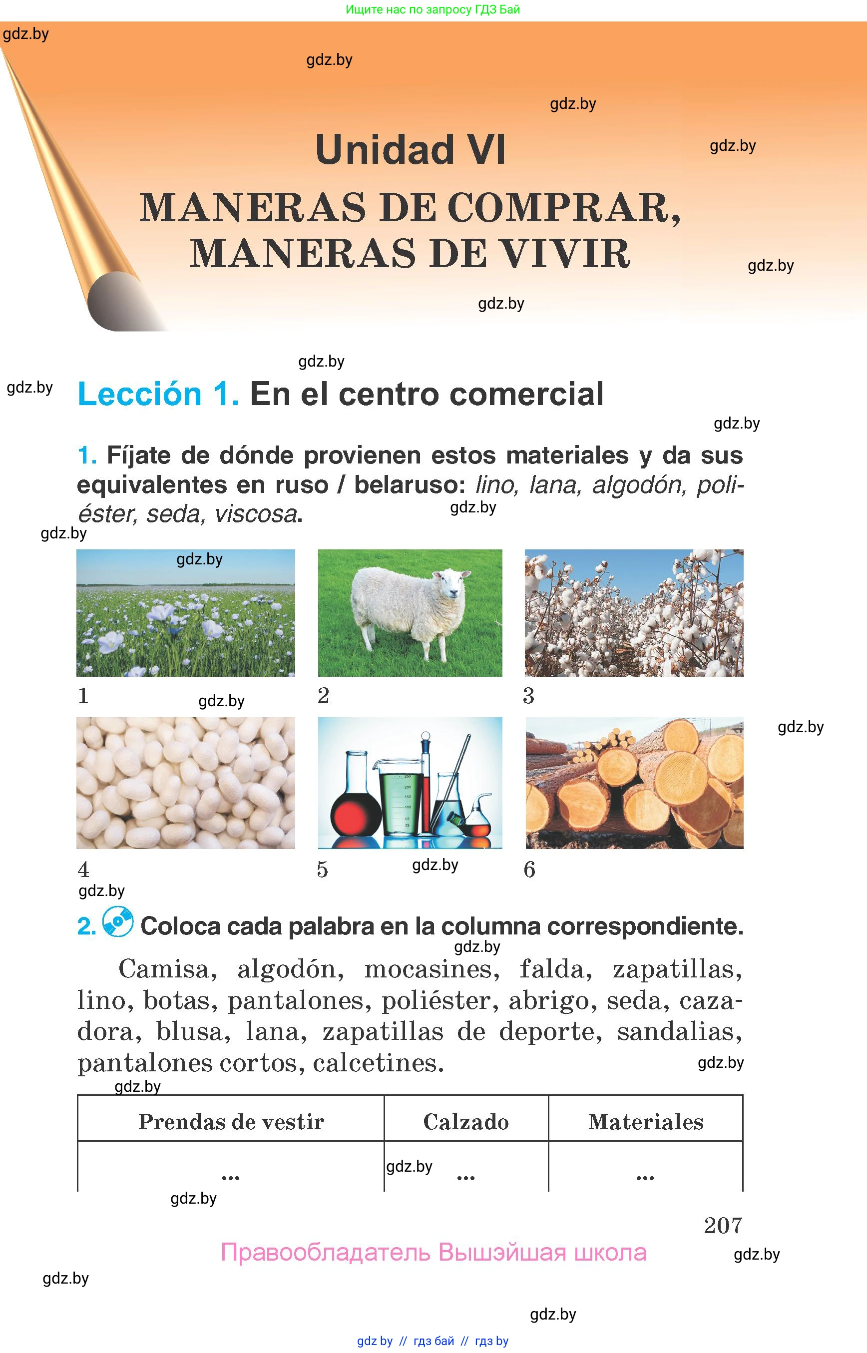 Испанский язык, 7 класс Учебник, автор: Гриневич Елена Карловна, издательство Вышэйшая школа, Минск, 2017, оранжевого цвета, страница 207