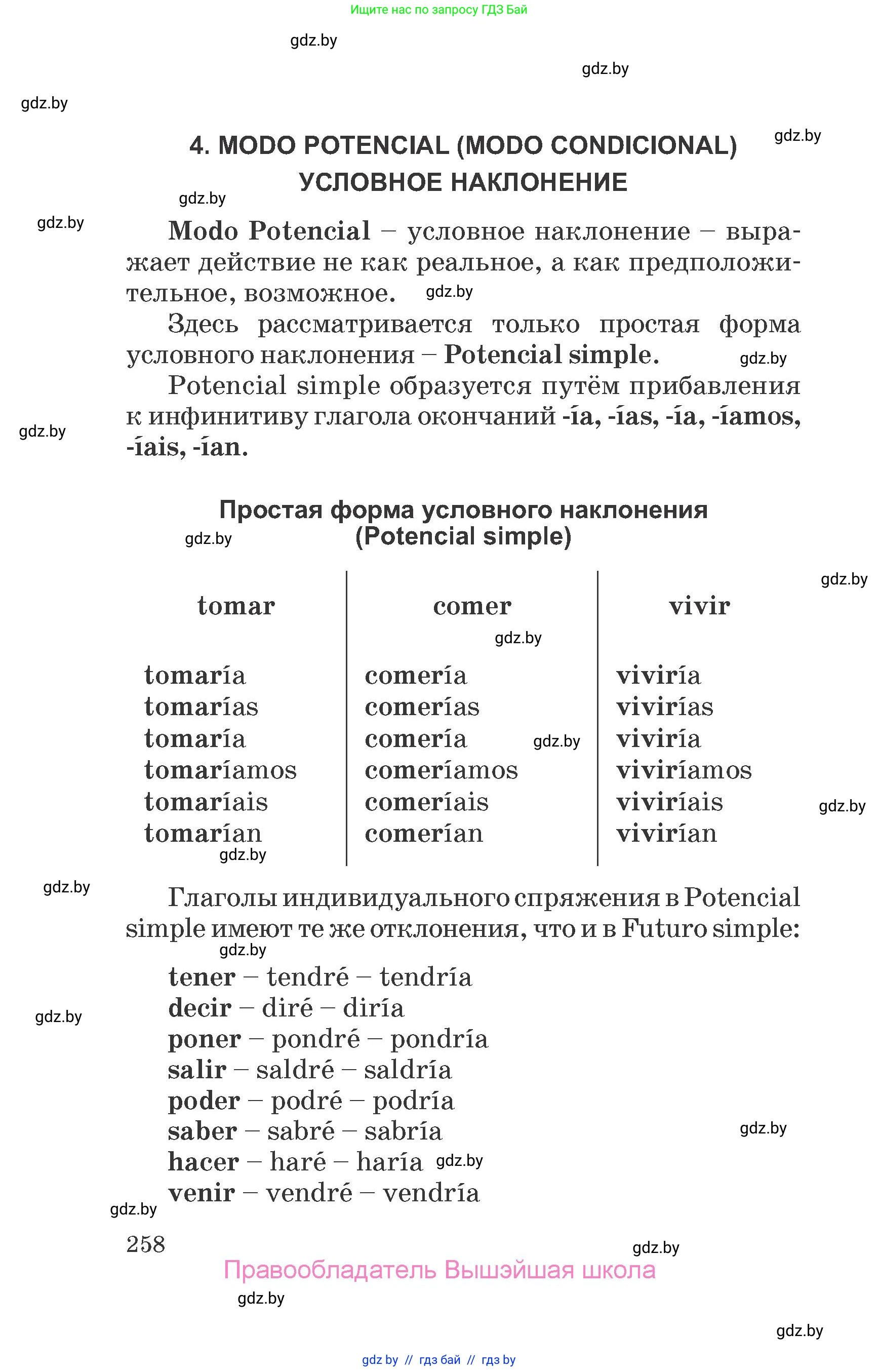 Испанский язык, 7 класс Учебник, автор: Гриневич Елена Карловна, издательство Вышэйшая школа, Минск, 2017, оранжевого цвета, страница 258