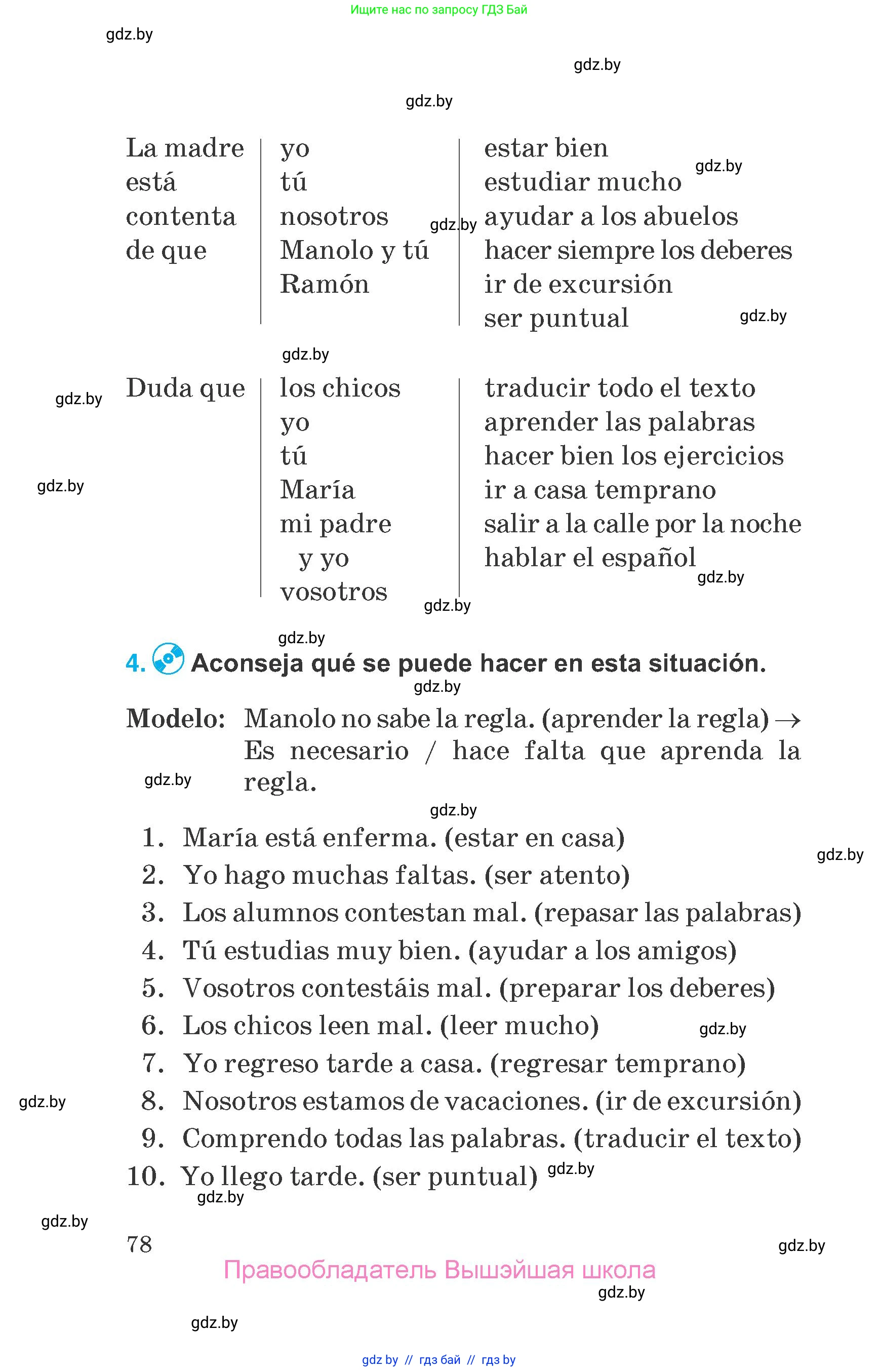 Испанский язык, 7 класс Учебник, автор: Гриневич Елена Карловна, издательство Вышэйшая школа, Минск, 2017, оранжевого цвета, страница 78