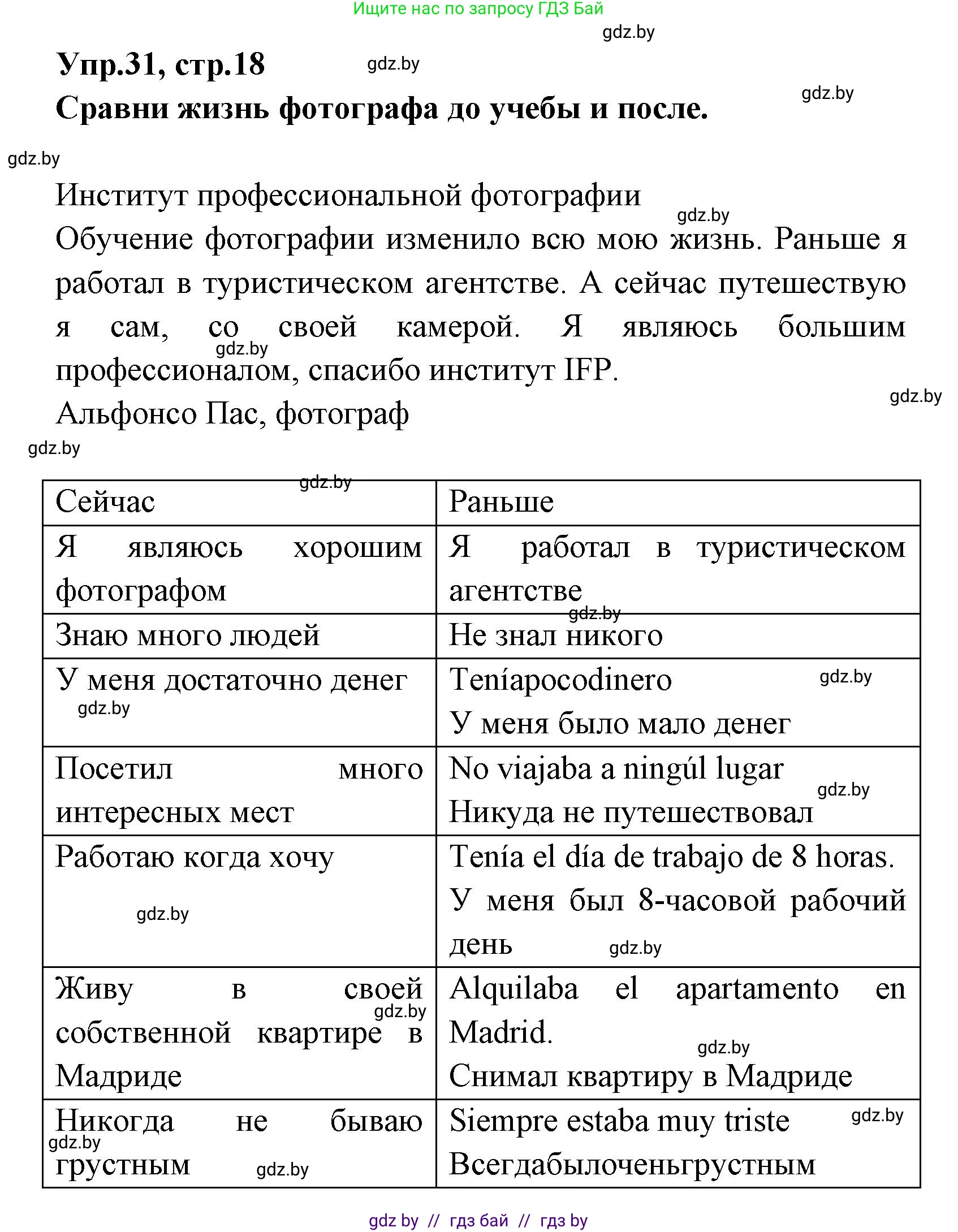 Испанский язык, 7 класс Учебник, автор: Гриневич Елена Карловна, издательство Вышэйшая школа, Минск, 2017, оранжевого цвета, страница 18, номер 31, Решение