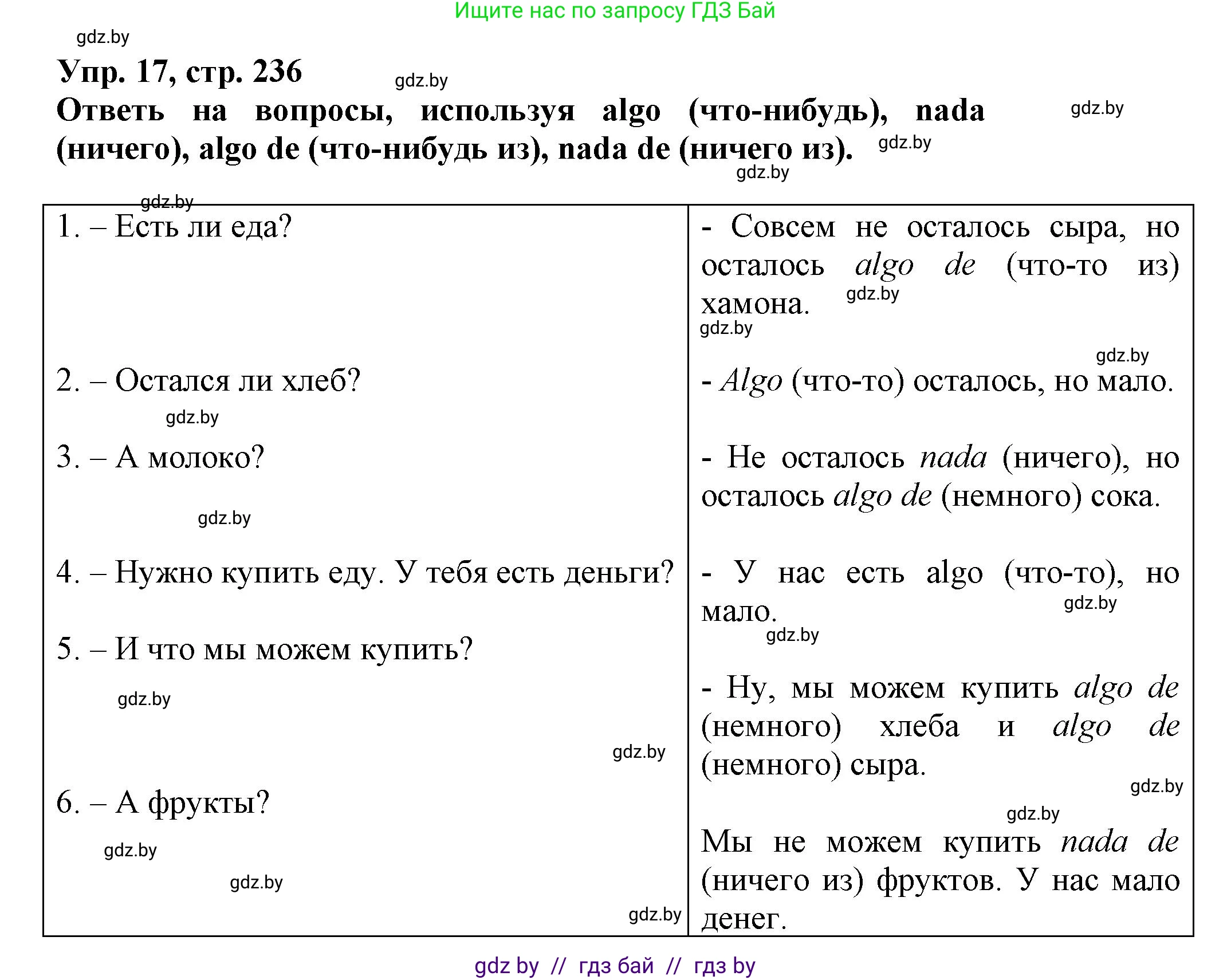 Испанский язык, 7 класс Учебник, автор: Гриневич Елена Карловна, издательство Вышэйшая школа, Минск, 2017, оранжевого цвета, страница 236, номер 17, Решение