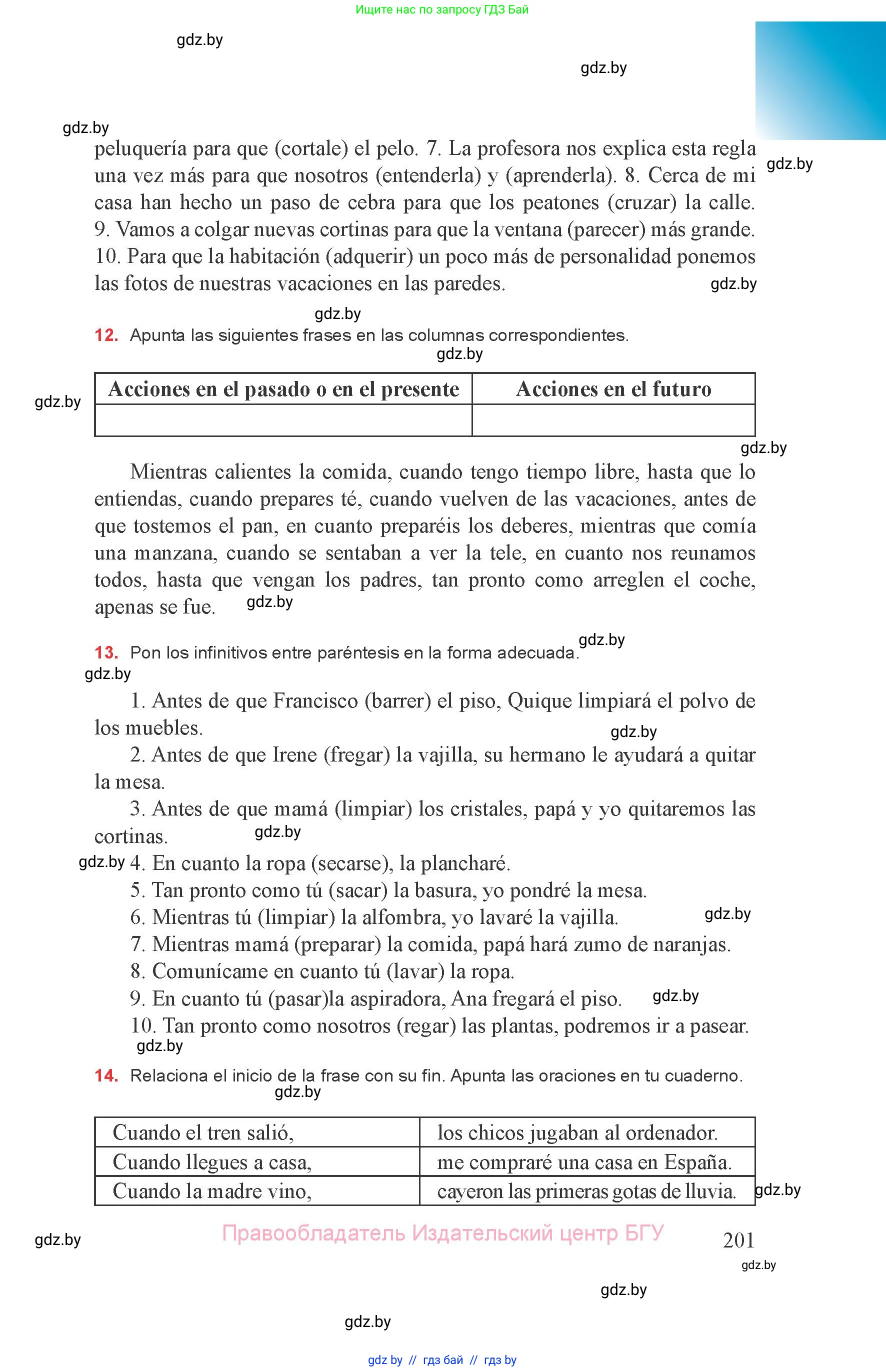 Испанский язык, 8 класс Учебник, авторы: Цыбулева Татьяна Эдуардовна, Пушкина Ольга Александровна, издательство Издательский центр БГУ, Минск, 2016, оранжевого цвета, страница 201