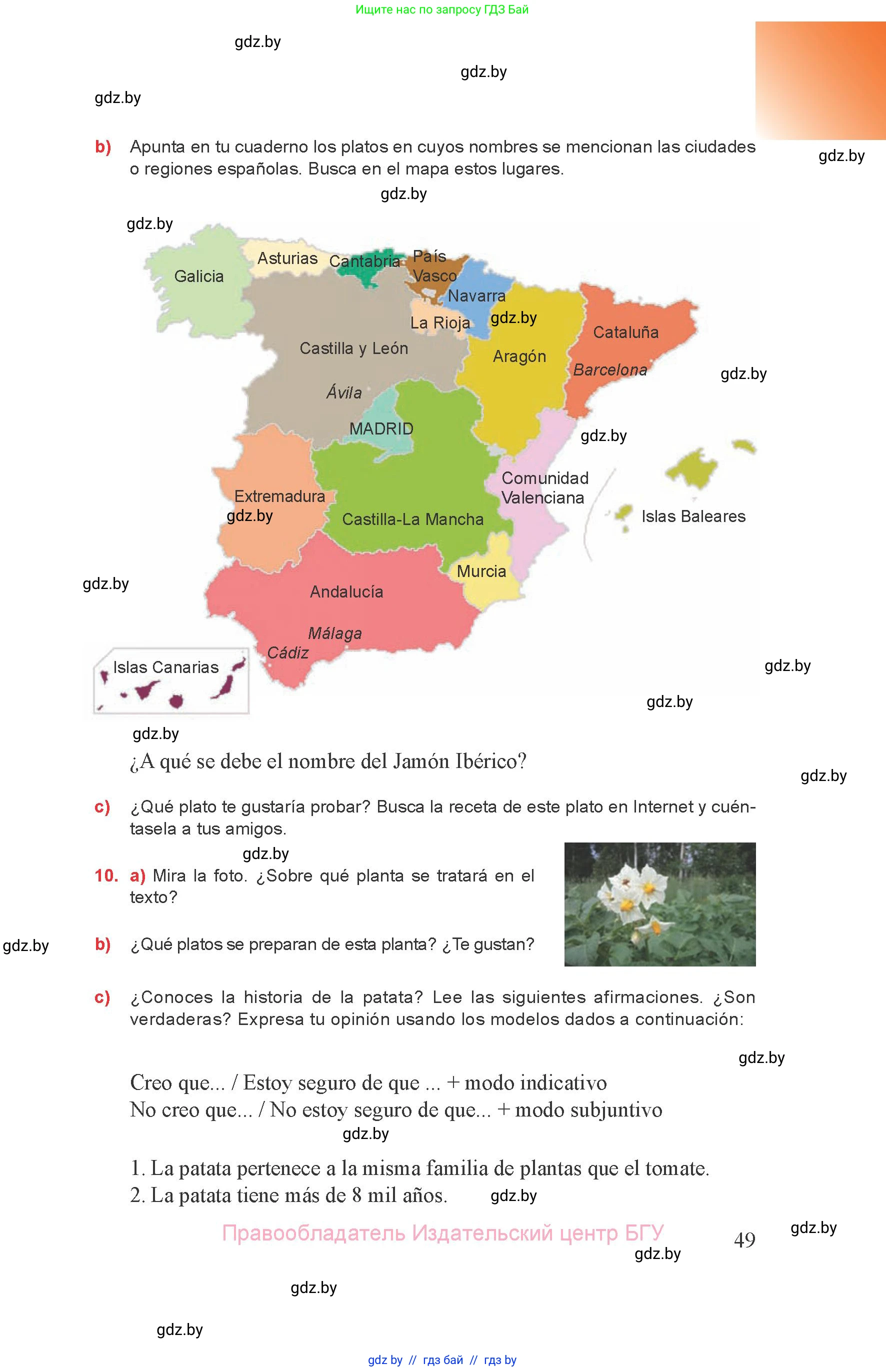 Испанский язык, 8 класс Учебник, авторы: Цыбулева Татьяна Эдуардовна, Пушкина Ольга Александровна, издательство Издательский центр БГУ, Минск, 2016, оранжевого цвета, страница 49