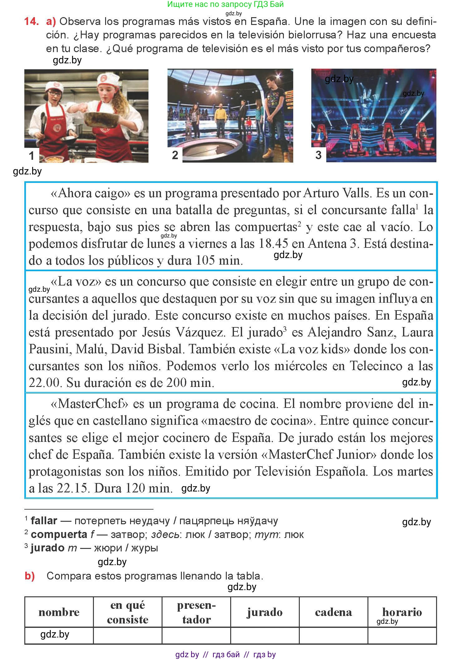 Испанский язык, 8 класс Учебник, авторы: Цыбулева Татьяна Эдуардовна, Пушкина Ольга Александровна, издательство Издательский центр БГУ, Минск, 2016, оранжевого цвета, страница 109, номер 14, Условие