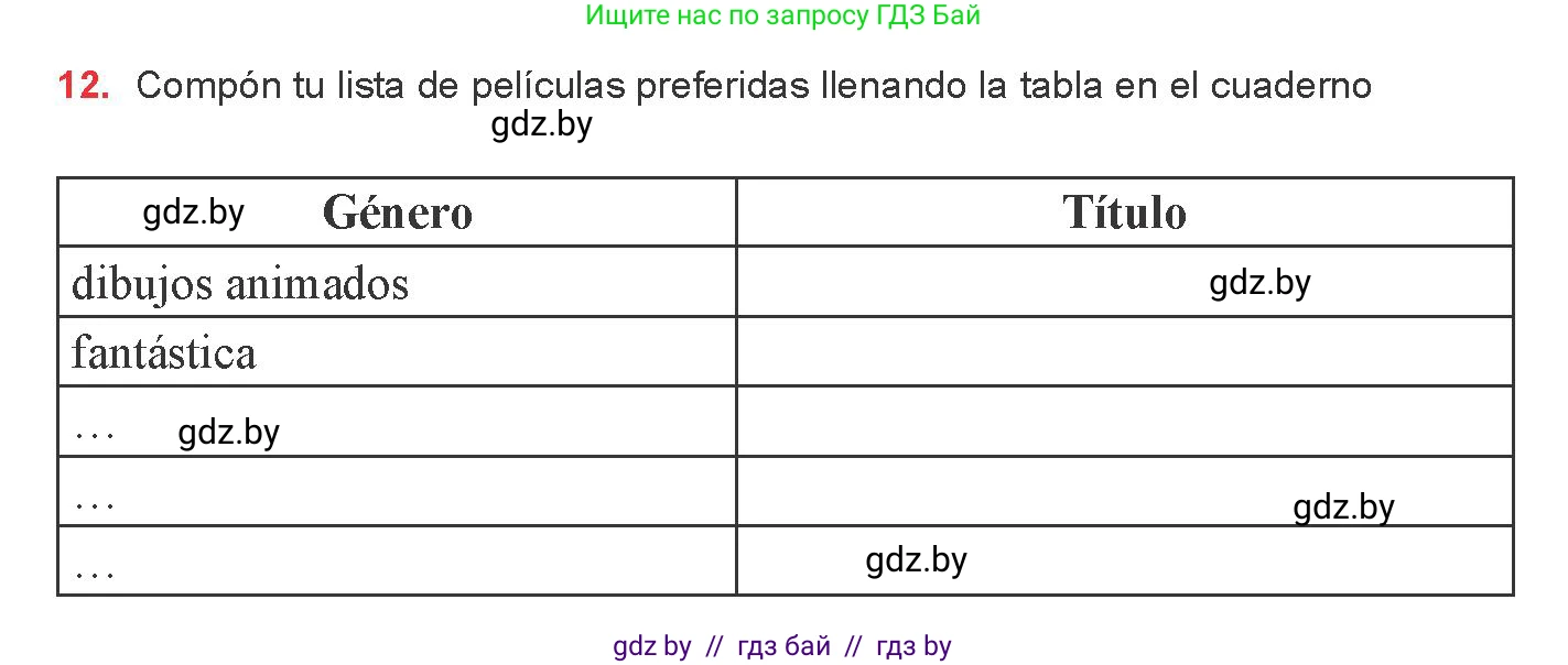 Испанский язык, 8 класс Учебник, авторы: Цыбулева Татьяна Эдуардовна, Пушкина Ольга Александровна, издательство Издательский центр БГУ, Минск, 2016, оранжевого цвета, страница 122, номер 12, Условие