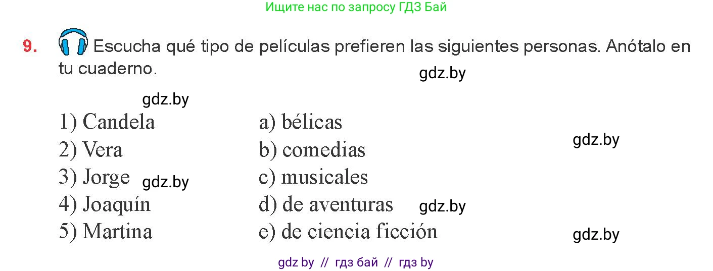 Испанский язык, 8 класс Учебник, авторы: Цыбулева Татьяна Эдуардовна, Пушкина Ольга Александровна, издательство Издательский центр БГУ, Минск, 2016, оранжевого цвета, страница 121, номер 9, Условие