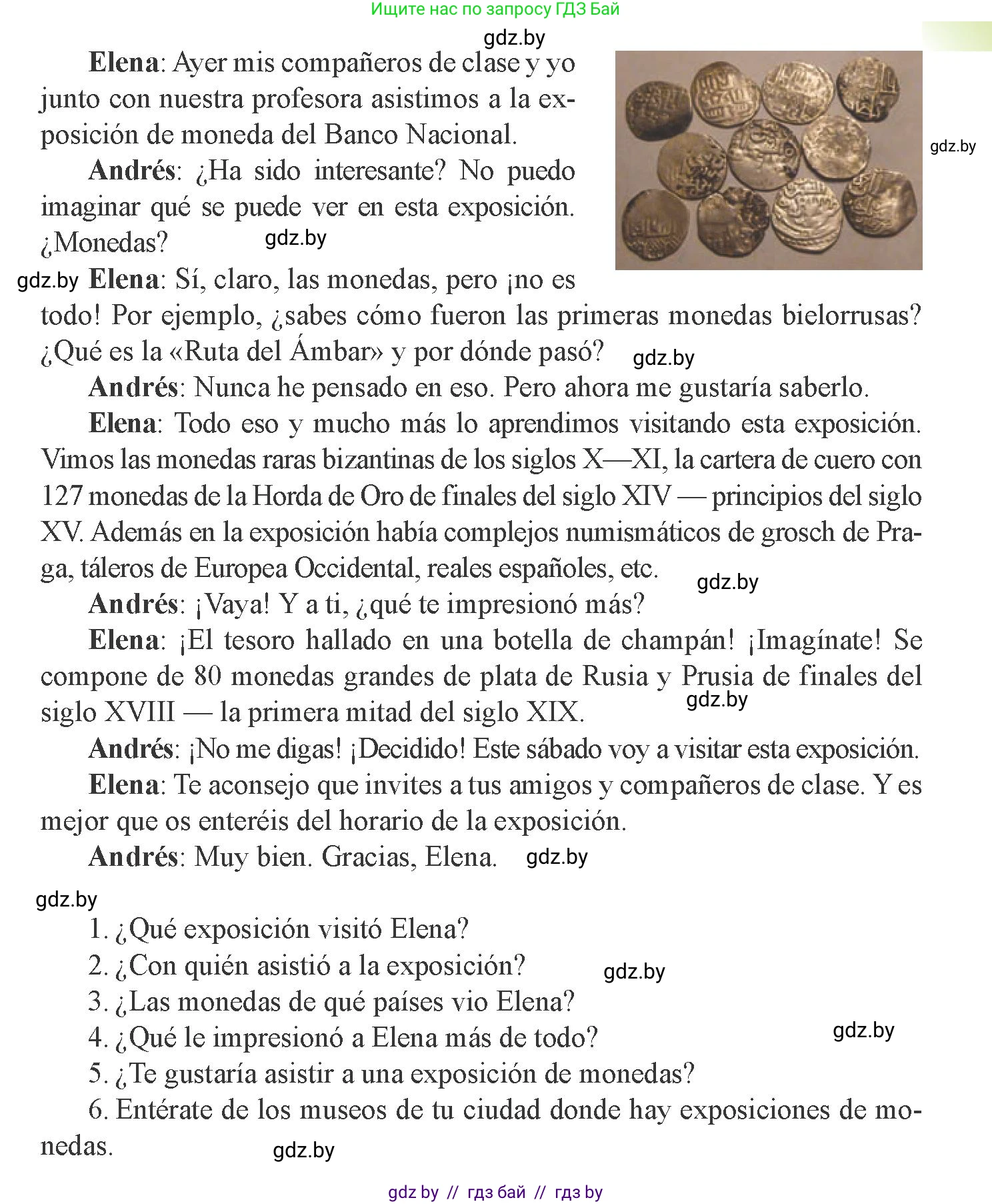 Испанский язык, 8 класс Учебник, авторы: Цыбулева Татьяна Эдуардовна, Пушкина Ольга Александровна, издательство Издательский центр БГУ, Минск, 2016, оранжевого цвета, страница 168, номер 6, Условие (продолжение 2)