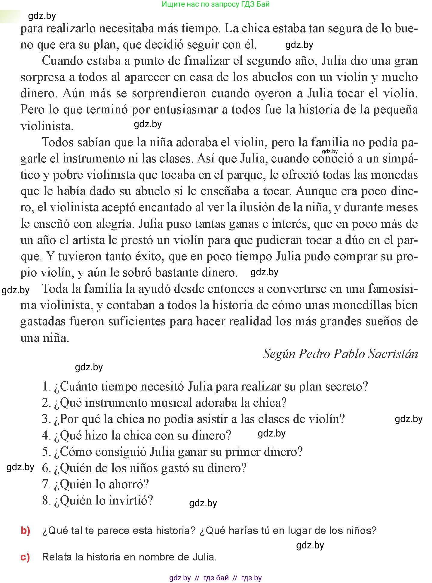Испанский язык, 8 класс Учебник, авторы: Цыбулева Татьяна Эдуардовна, Пушкина Ольга Александровна, издательство Издательский центр БГУ, Минск, 2016, оранжевого цвета, страница 173, номер 8, Условие (продолжение 2)