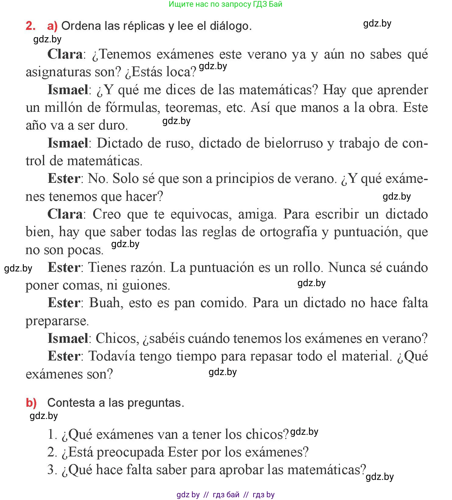 Испанский язык, 9 класс Учебник, авторы: Цыбулева Татьяна Эдуардовна, Пушкина Ольга Александровна, издательство Издательский центр БГУ, Минск, 2017, страница 20, номер 2, Условие