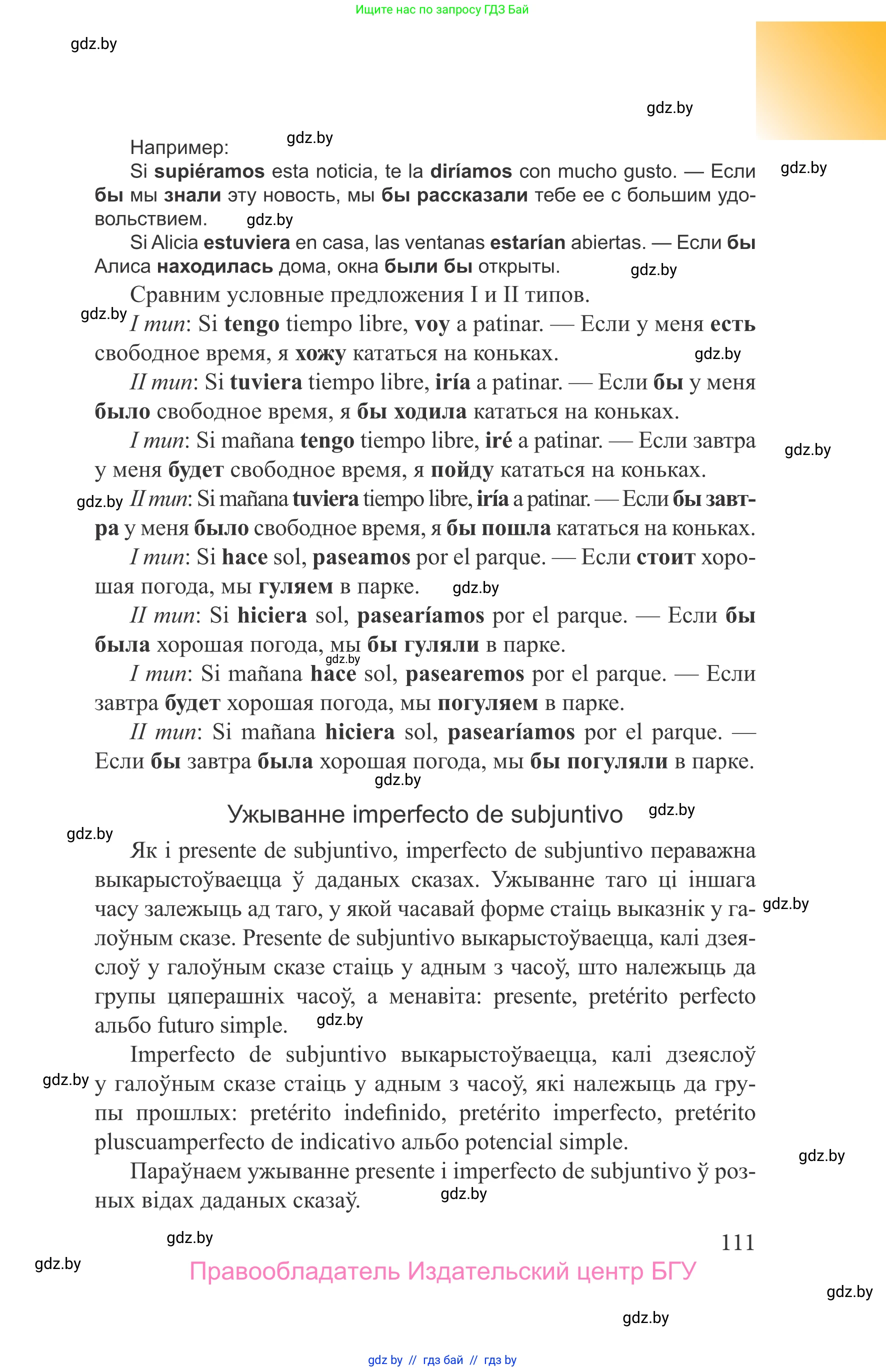 Испанский язык, 9 класс Учебник, авторы: Цыбулева Татьяна Эдуардовна, Пушкина Ольга Александровна, издательство Издательский центр БГУ, Минск, 2017, страница 111