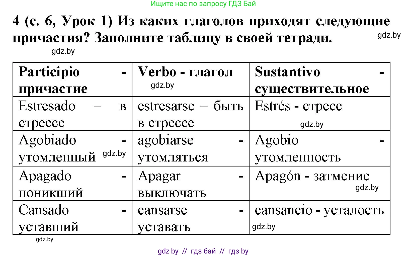 Испанский язык, 9 класс Учебник, авторы: Цыбулева Татьяна Эдуардовна, Пушкина Ольга Александровна, издательство Издательский центр БГУ, Минск, 2017, страница 6, номер 4, Решение