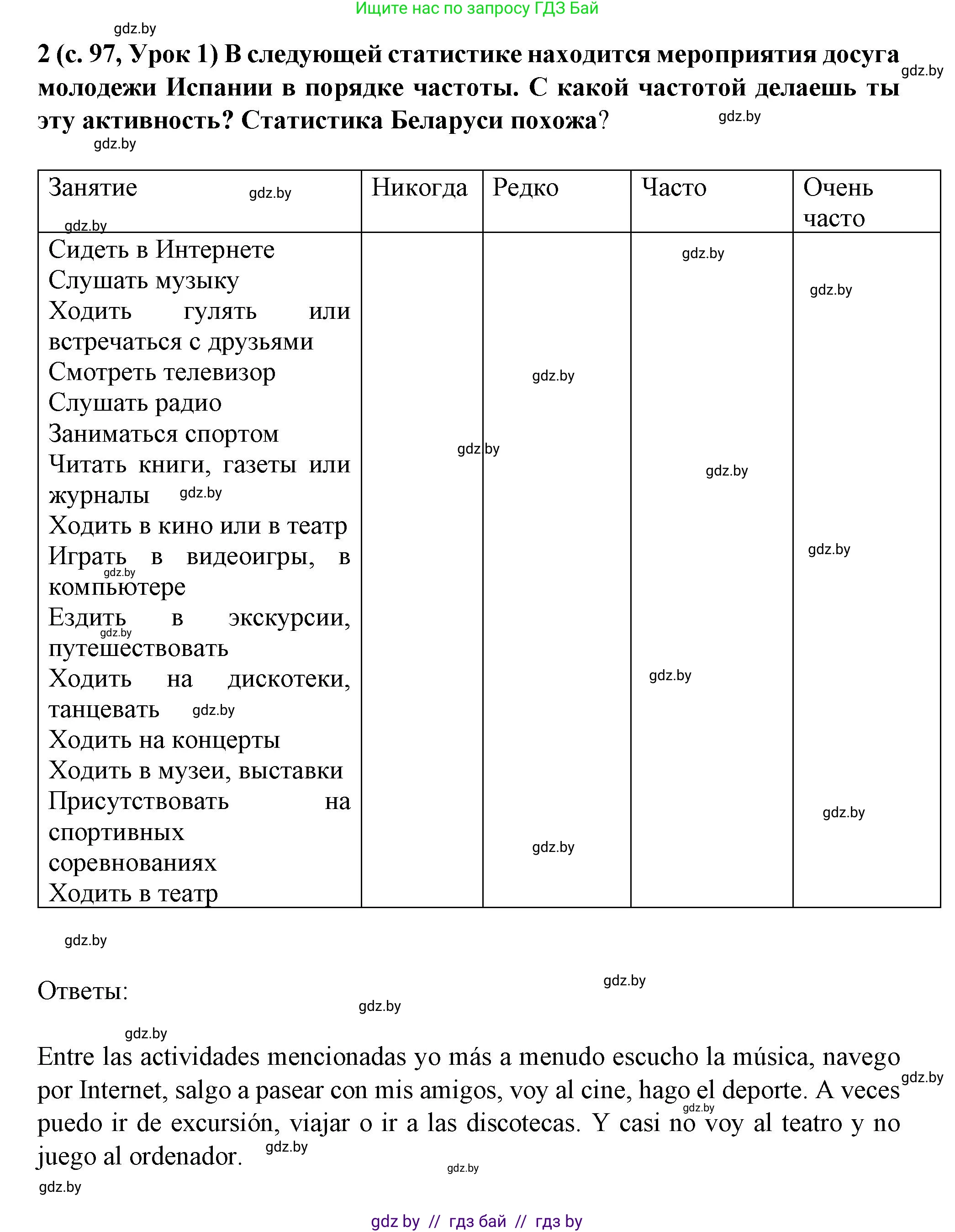 Испанский язык, 9 класс Учебник, авторы: Цыбулева Татьяна Эдуардовна, Пушкина Ольга Александровна, издательство Издательский центр БГУ, Минск, 2017, страница 98, номер 2, Решение