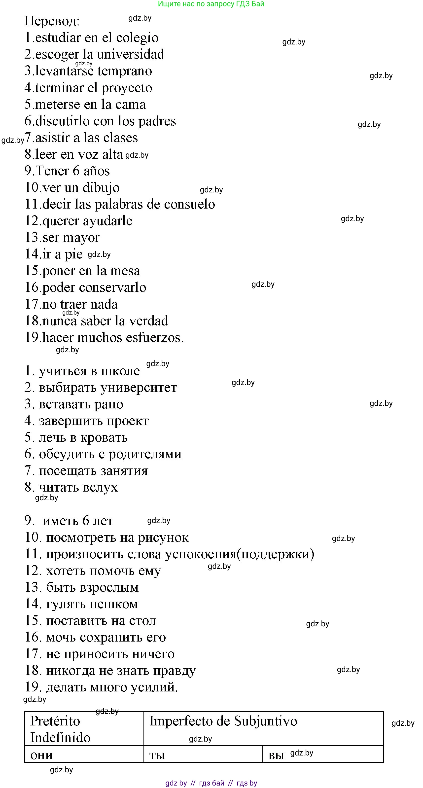 Испанский язык, 9 класс Учебник, авторы: Цыбулева Татьяна Эдуардовна, Пушкина Ольга Александровна, издательство Издательский центр БГУ, Минск, 2017, страница 104, номер 1, Решение (продолжение 2)