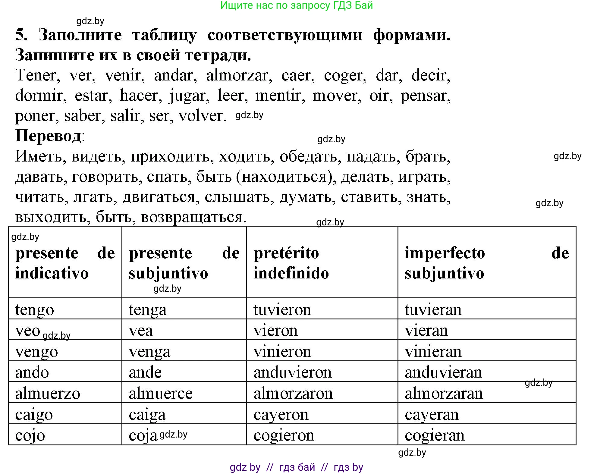 Испанский язык, 9 класс Учебник, авторы: Цыбулева Татьяна Эдуардовна, Пушкина Ольга Александровна, издательство Издательский центр БГУ, Минск, 2017, страница 106, номер 5, Решение
