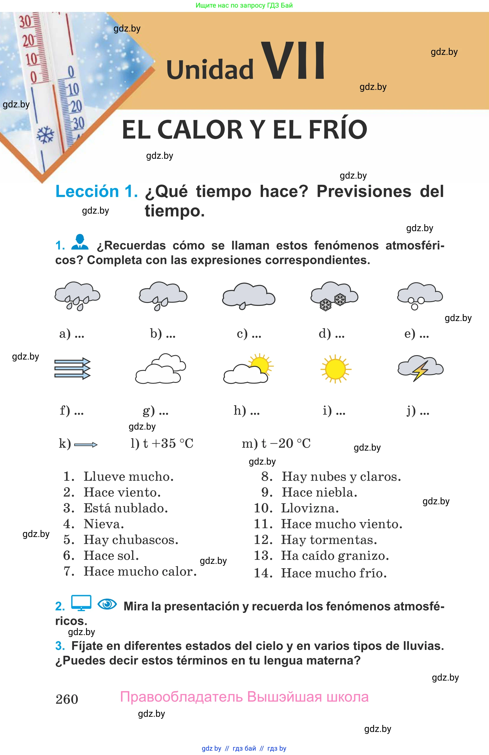 Испанский язык, 9 класс Учебник, авторы: Гриневич Елена Карловна, Янукенас Ольга Викторовна, издательство Вышэйшая школа, Минск, 2020, оранжевого цвета, страница 260