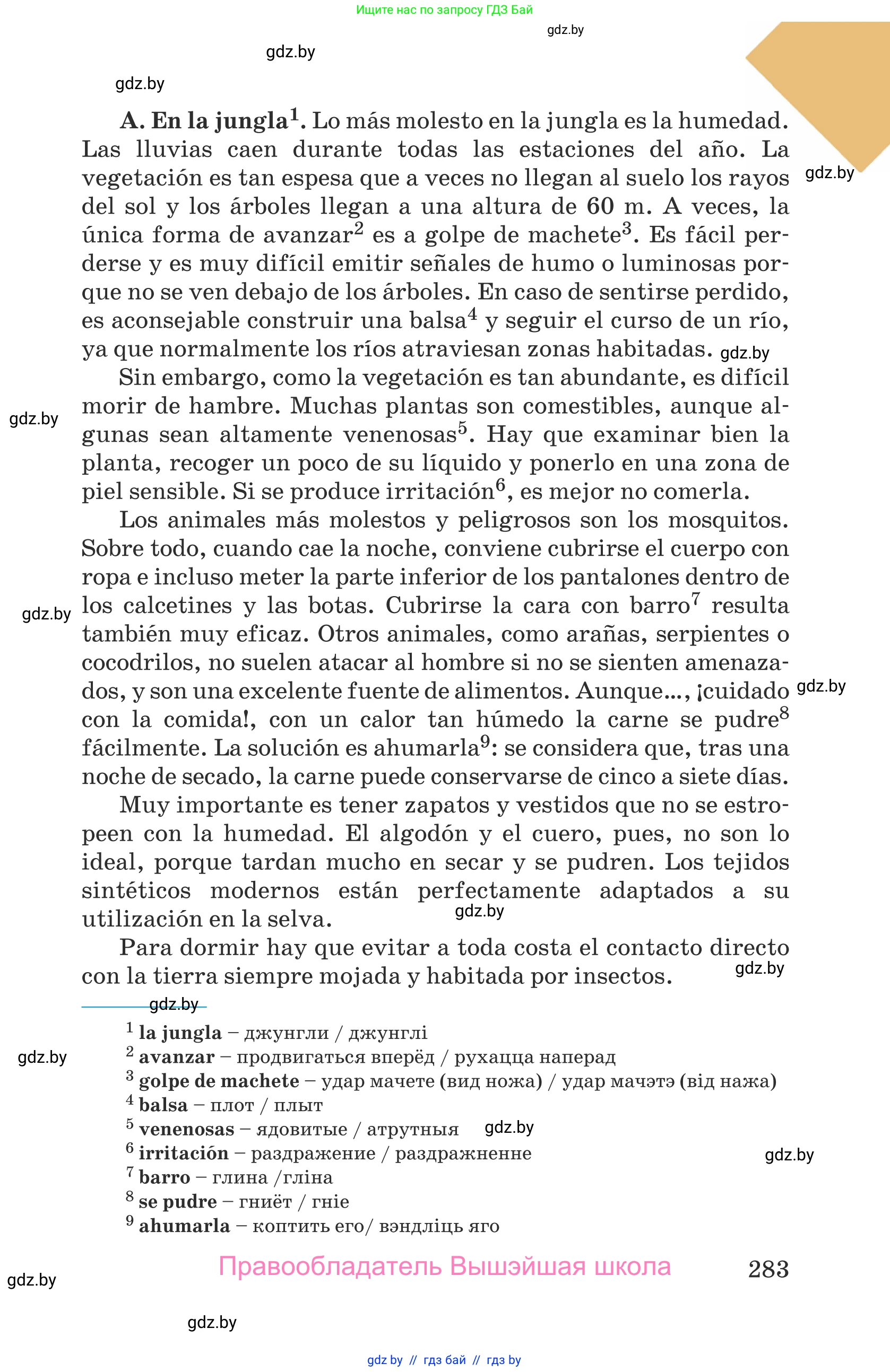 Испанский язык, 9 класс Учебник, авторы: Гриневич Елена Карловна, Янукенас Ольга Викторовна, издательство Вышэйшая школа, Минск, 2020, оранжевого цвета, страница 283