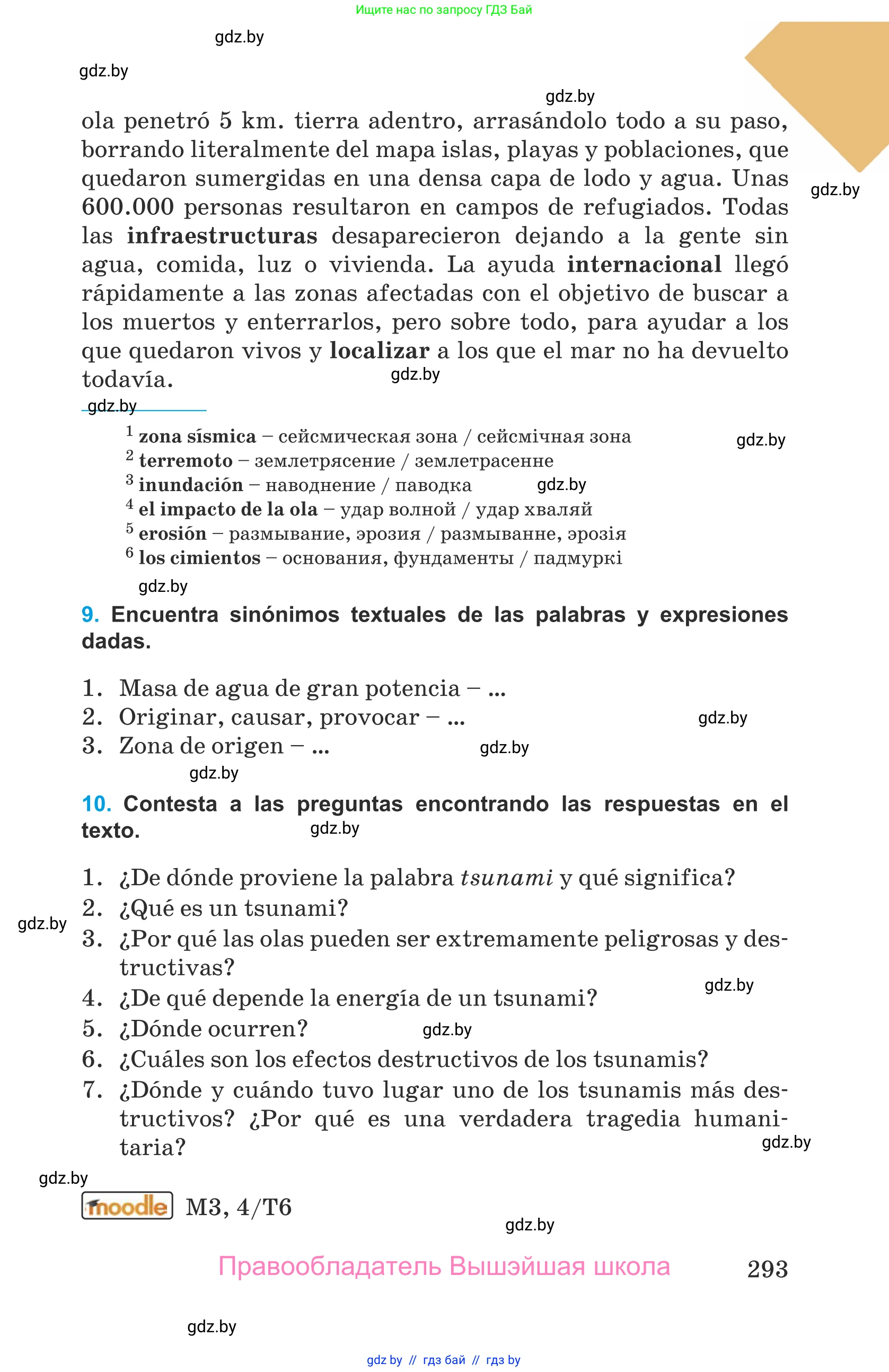 Испанский язык, 9 класс Учебник, авторы: Гриневич Елена Карловна, Янукенас Ольга Викторовна, издательство Вышэйшая школа, Минск, 2020, оранжевого цвета, страница 293