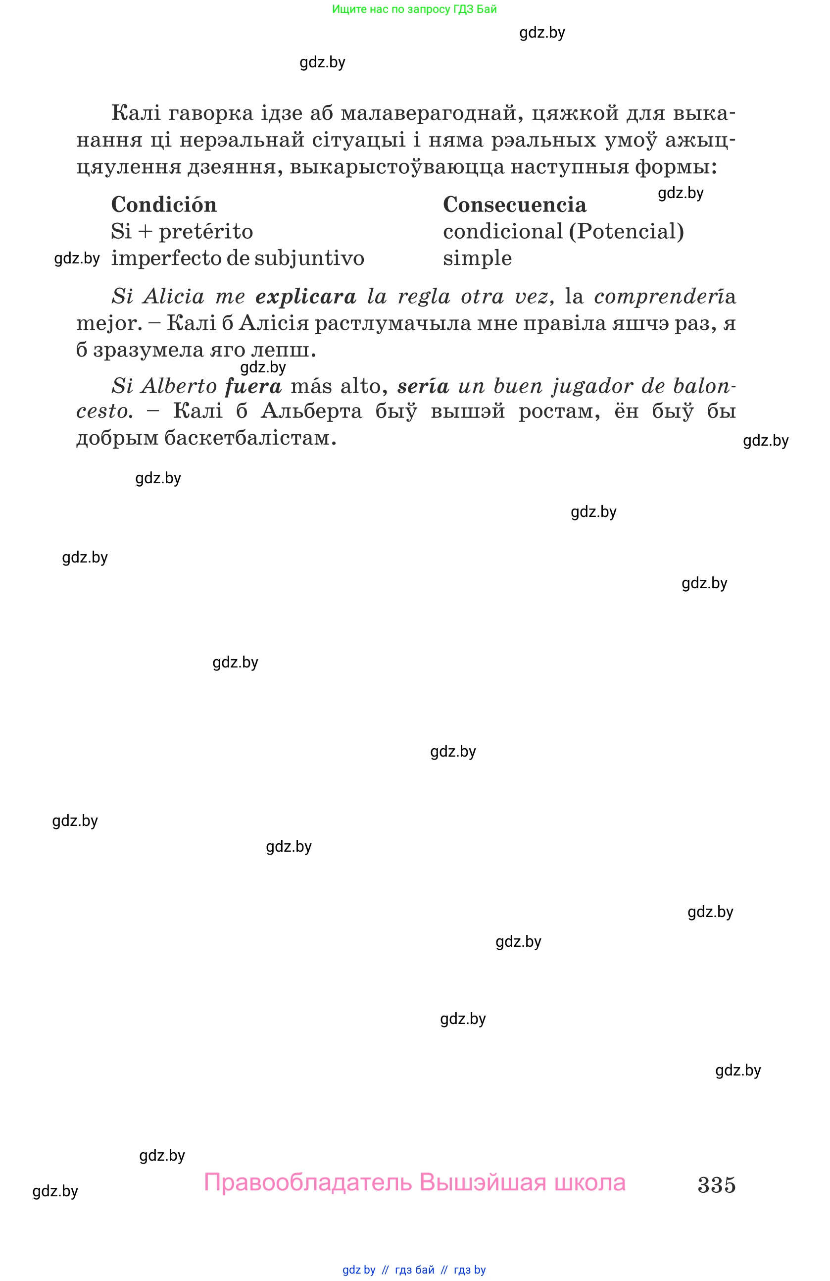 Испанский язык, 9 класс Учебник, авторы: Гриневич Елена Карловна, Янукенас Ольга Викторовна, издательство Вышэйшая школа, Минск, 2020, оранжевого цвета, страница 335
