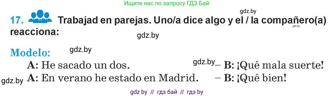 Испанский язык, 9 класс Учебник, авторы: Гриневич Елена Карловна, Янукенас Ольга Викторовна, издательство Вышэйшая школа, Минск, 2020, оранжевого цвета, страница 87, номер 17, Условие