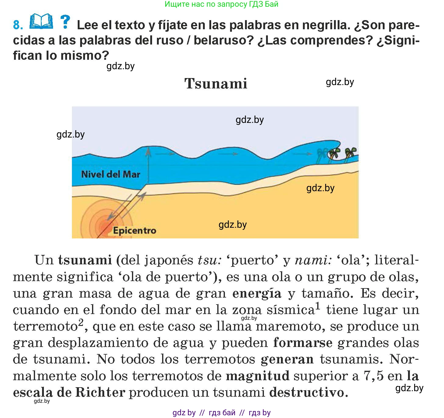 Испанский язык, 9 класс Учебник, авторы: Гриневич Елена Карловна, Янукенас Ольга Викторовна, издательство Вышэйшая школа, Минск, 2020, оранжевого цвета, страница 291, номер 8, Условие
