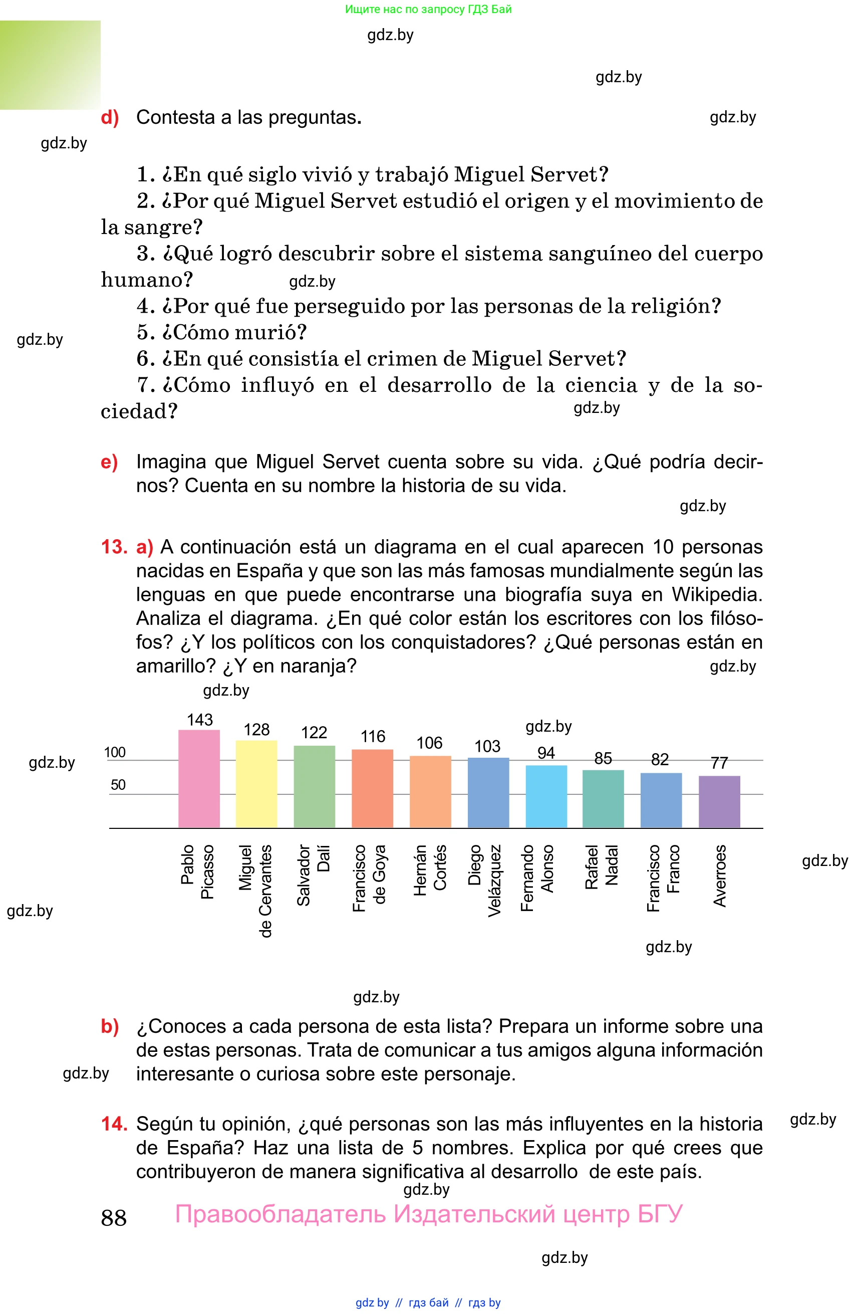 Испанский язык, 10 класс Учебник, авторы: Цыбулева Татьяна Эдуардовна, Пушкина Ольга Александровна, Карпиевич Галина Константиновна, издательство Издательский центр БГУ, Минск, 2019, оранжевого цвета, страница 88