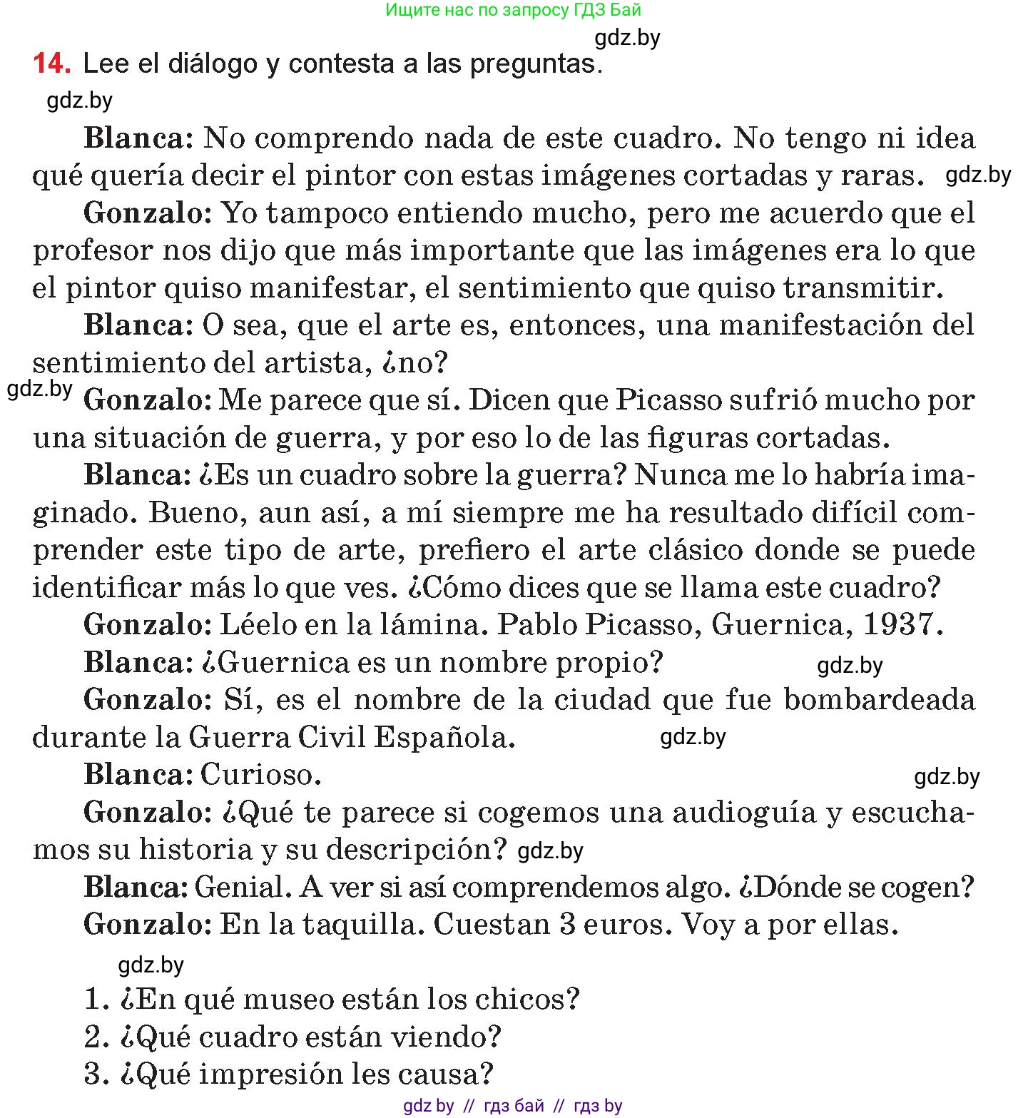 Испанский язык, 10 класс Учебник, авторы: Цыбулева Татьяна Эдуардовна, Пушкина Ольга Александровна, Карпиевич Галина Константиновна, издательство Издательский центр БГУ, Минск, 2019, оранжевого цвета, страница 107, номер 14, Условие