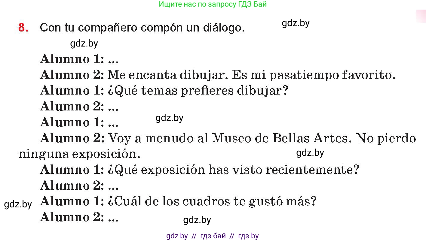 Испанский язык, 10 класс Учебник, авторы: Цыбулева Татьяна Эдуардовна, Пушкина Ольга Александровна, Карпиевич Галина Константиновна, издательство Издательский центр БГУ, Минск, 2019, оранжевого цвета, страница 103, номер 8, Условие