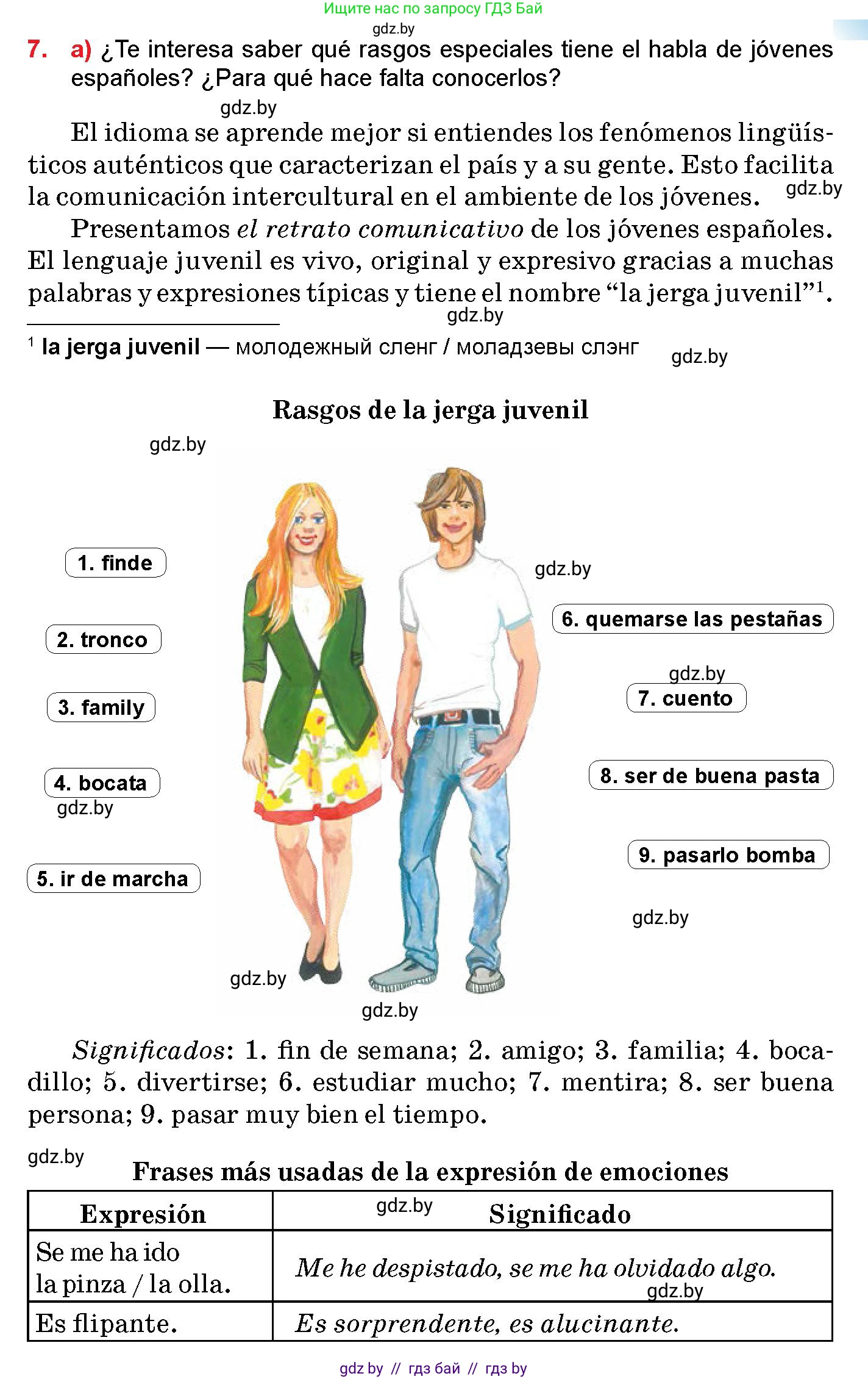 Испанский язык, 10 класс Учебник, авторы: Цыбулева Татьяна Эдуардовна, Пушкина Ольга Александровна, Карпиевич Галина Константиновна, издательство Издательский центр БГУ, Минск, 2019, оранжевого цвета, страница 11, номер 7, Условие