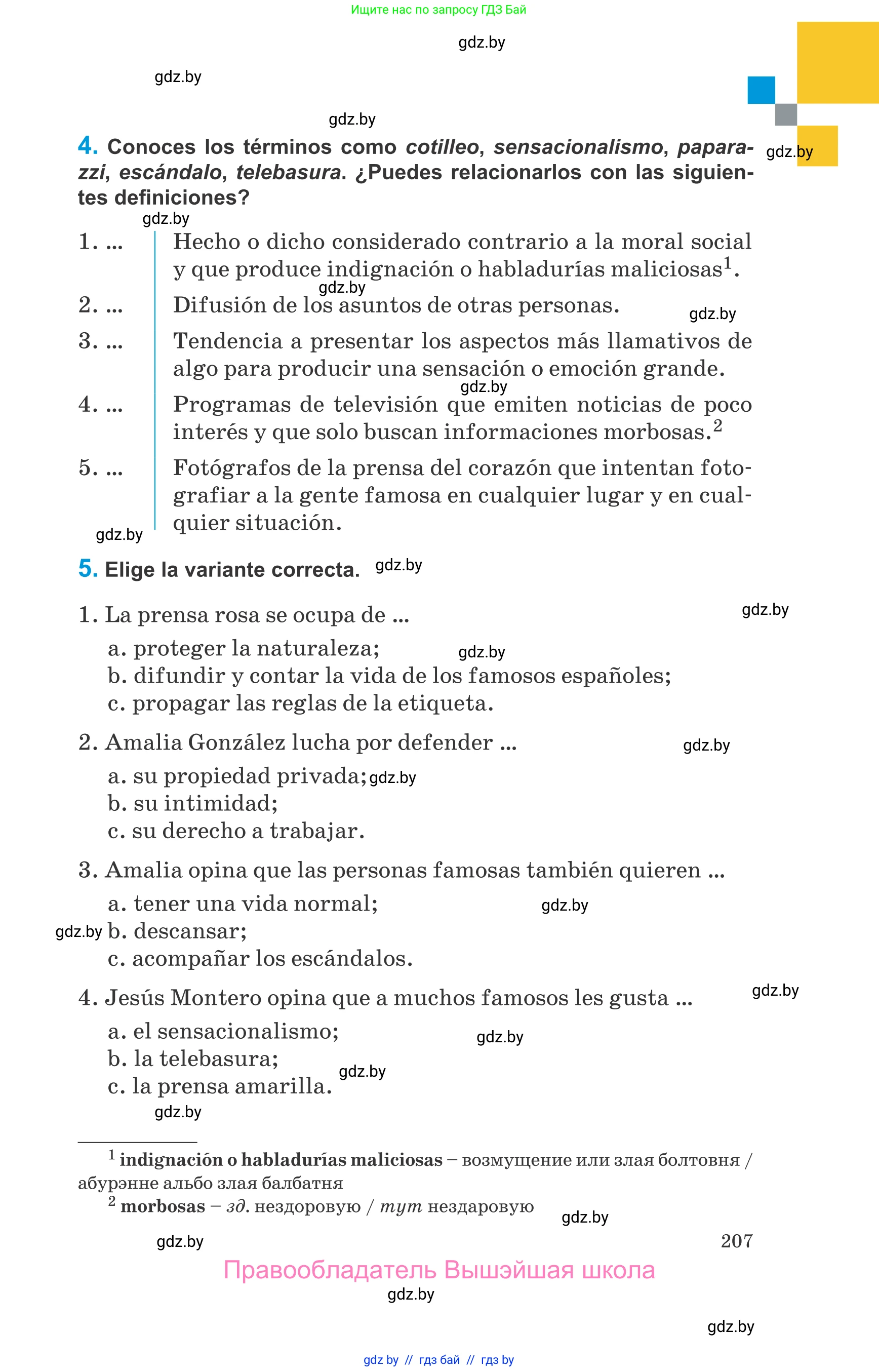 Испанский язык, 10 класс Учебник, авторы: Гриневич Елена Карловна, Янукенас Ольга Викторовна, издательство Вышэйшая школа, Минск, 2019, оранжевого цвета, страница 207
