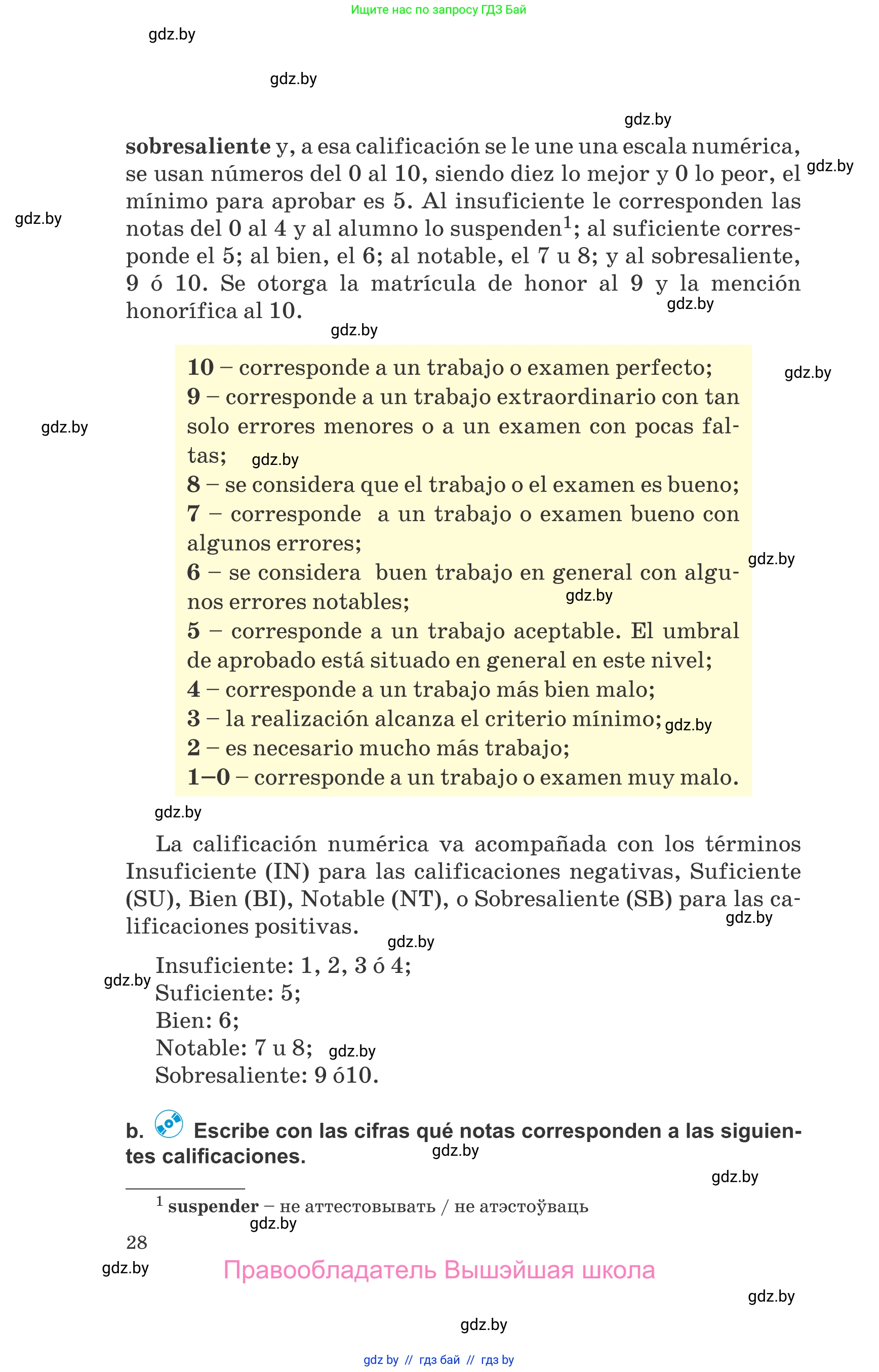 Испанский язык, 10 класс Учебник, авторы: Гриневич Елена Карловна, Янукенас Ольга Викторовна, издательство Вышэйшая школа, Минск, 2019, оранжевого цвета, страница 28
