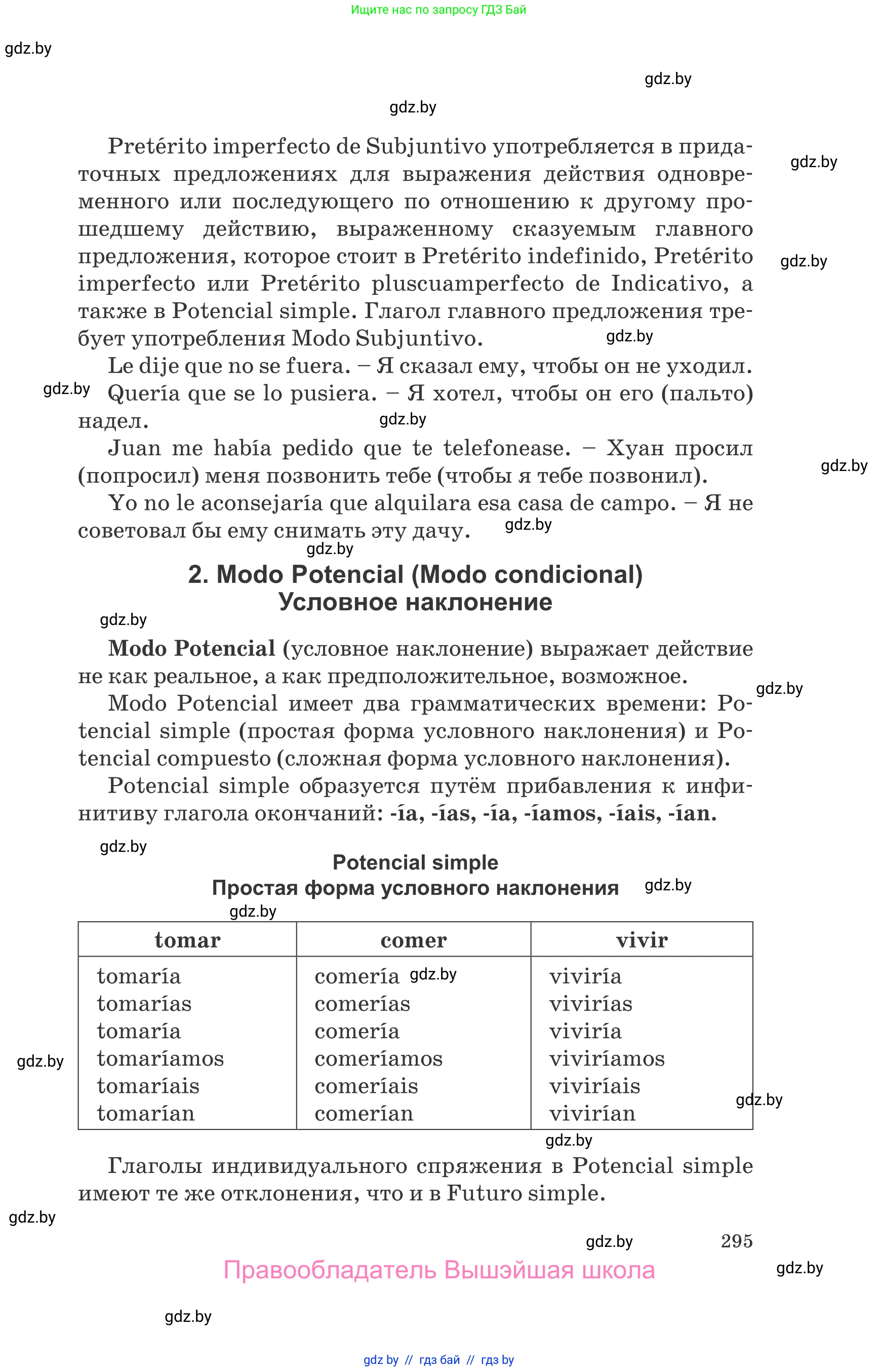 Испанский язык, 10 класс Учебник, авторы: Гриневич Елена Карловна, Янукенас Ольга Викторовна, издательство Вышэйшая школа, Минск, 2019, оранжевого цвета, страница 295