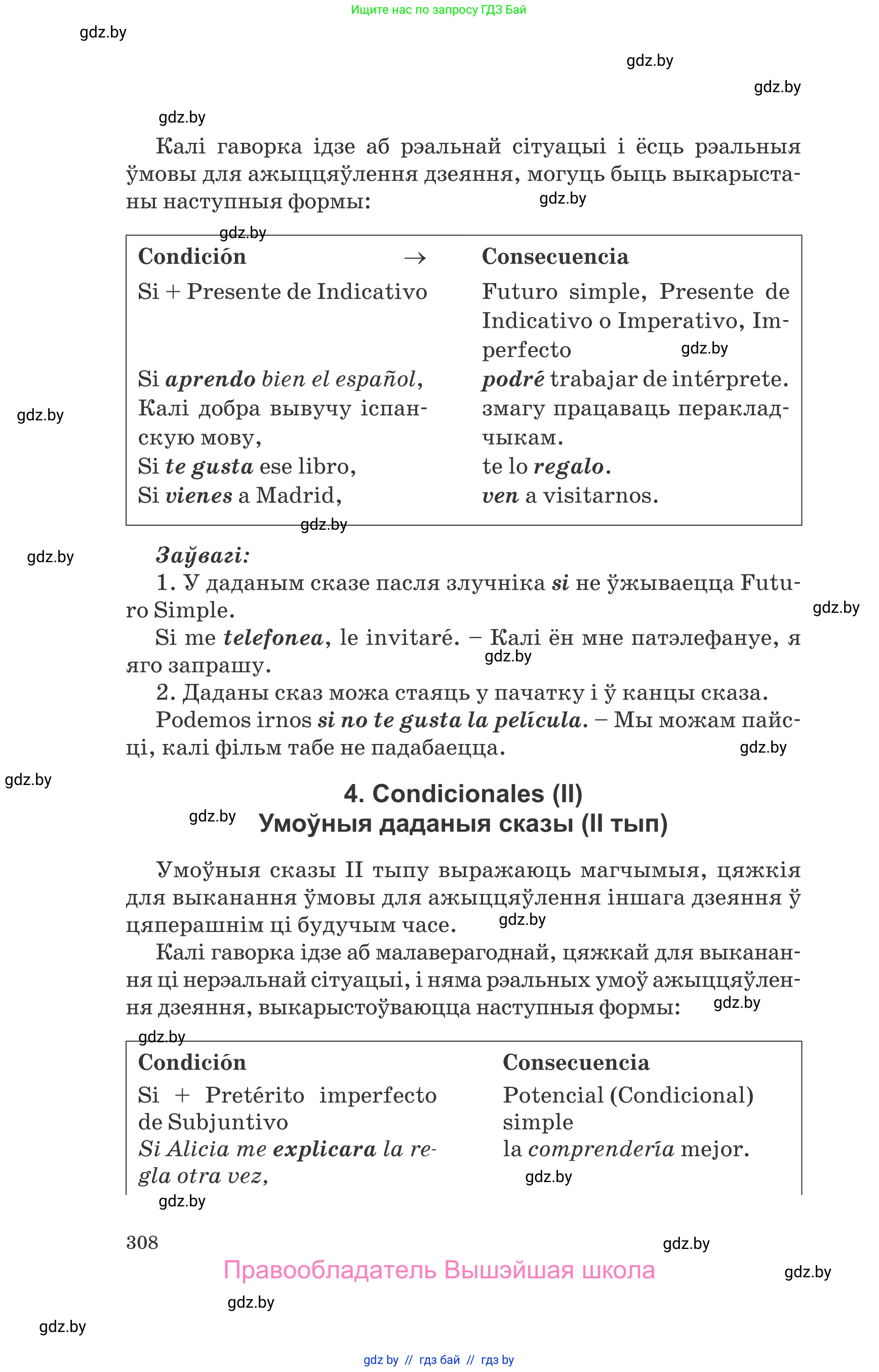 Испанский язык, 10 класс Учебник, авторы: Гриневич Елена Карловна, Янукенас Ольга Викторовна, издательство Вышэйшая школа, Минск, 2019, оранжевого цвета, страница 308