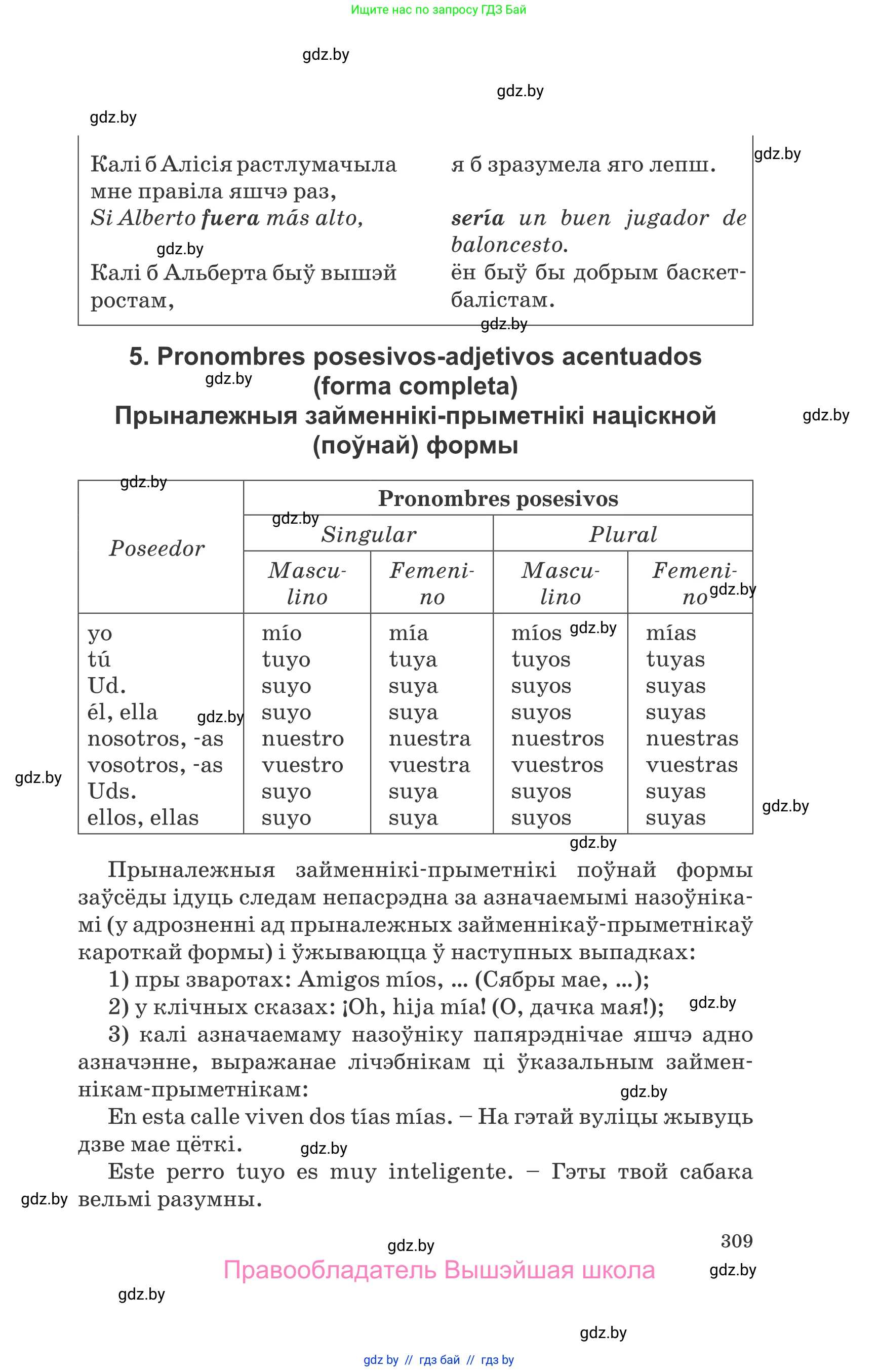 Испанский язык, 10 класс Учебник, авторы: Гриневич Елена Карловна, Янукенас Ольга Викторовна, издательство Вышэйшая школа, Минск, 2019, оранжевого цвета, страница 309