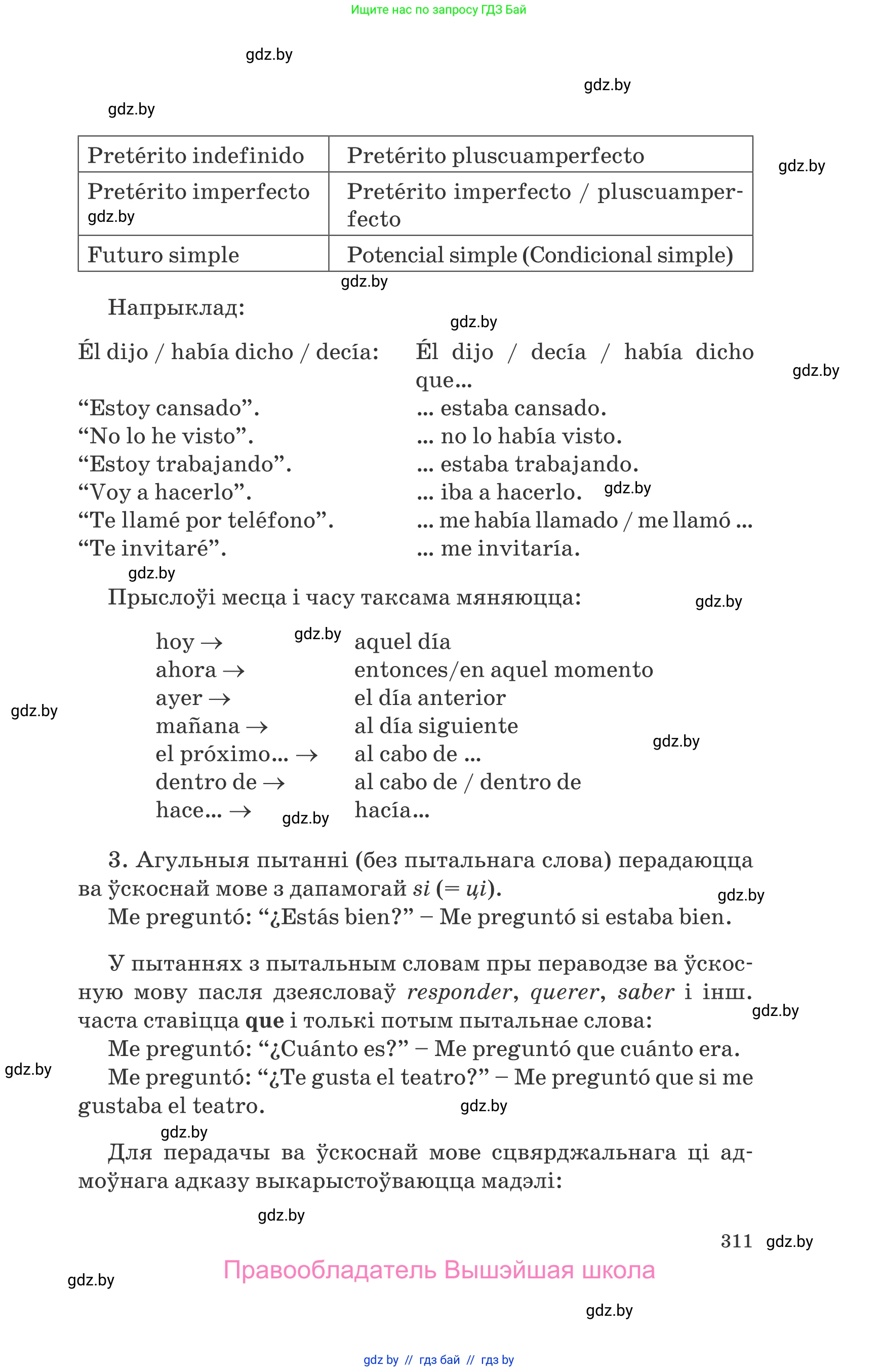 Испанский язык, 10 класс Учебник, авторы: Гриневич Елена Карловна, Янукенас Ольга Викторовна, издательство Вышэйшая школа, Минск, 2019, оранжевого цвета, страница 311