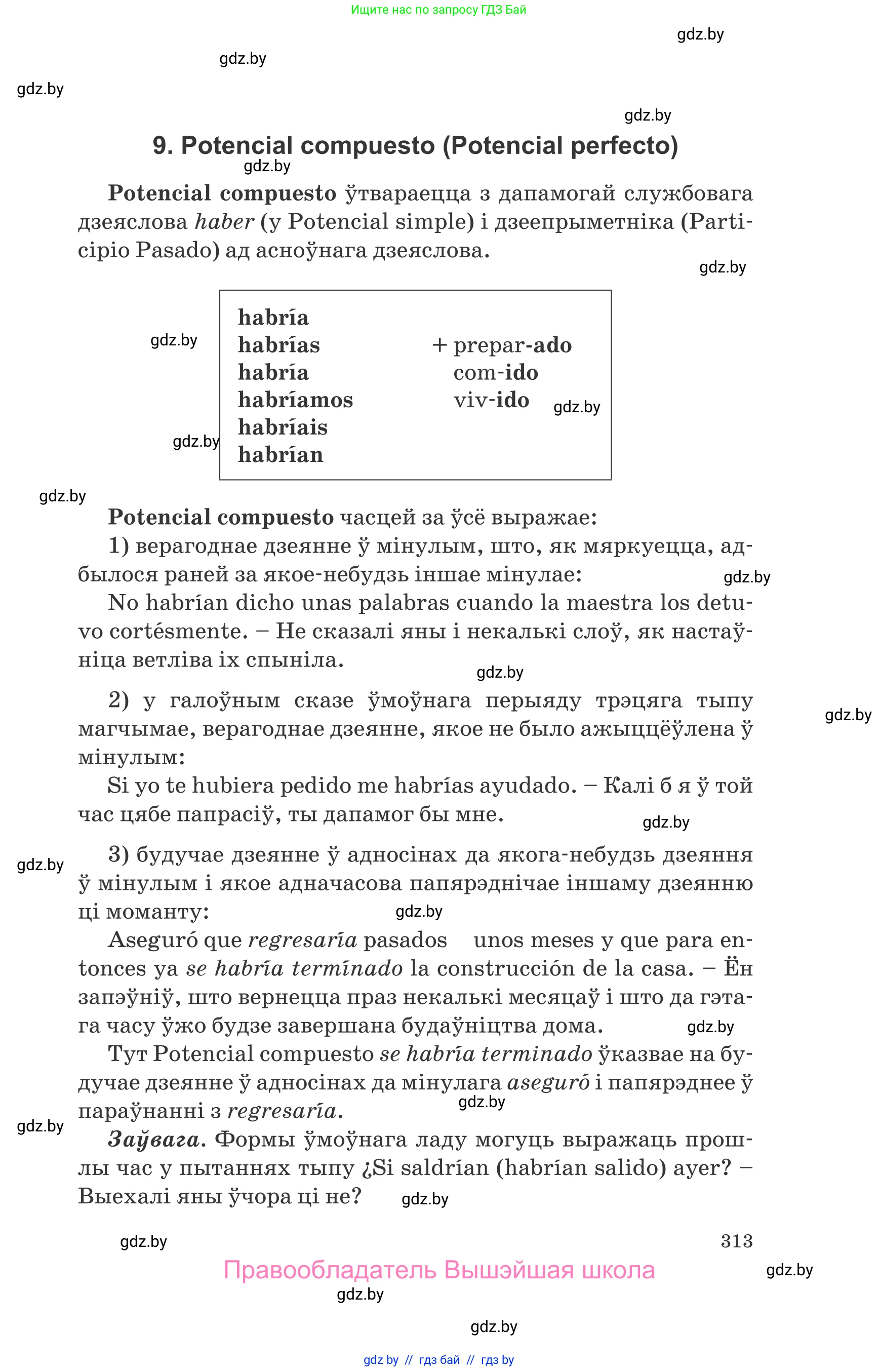 Испанский язык, 10 класс Учебник, авторы: Гриневич Елена Карловна, Янукенас Ольга Викторовна, издательство Вышэйшая школа, Минск, 2019, оранжевого цвета, страница 313