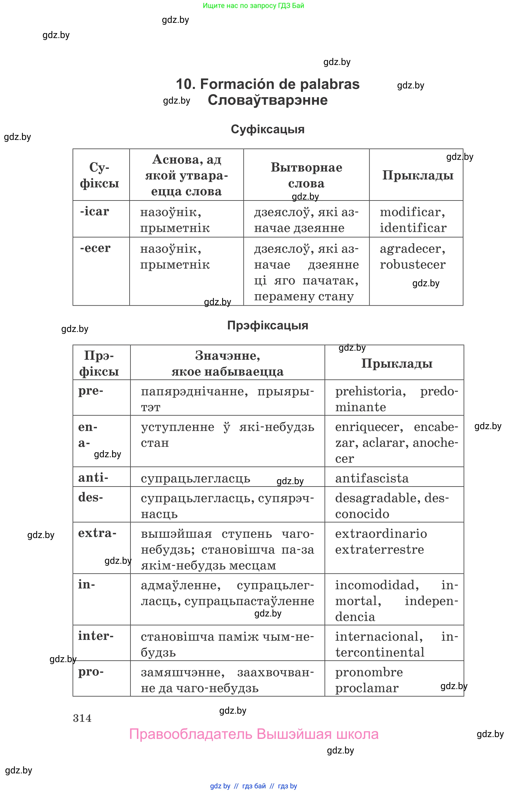 Испанский язык, 10 класс Учебник, авторы: Гриневич Елена Карловна, Янукенас Ольга Викторовна, издательство Вышэйшая школа, Минск, 2019, оранжевого цвета, страница 314