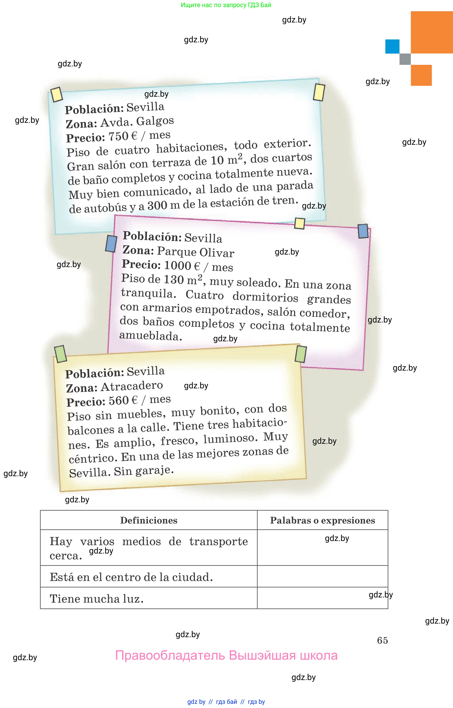 Испанский язык, 10 класс Учебник, авторы: Гриневич Елена Карловна, Янукенас Ольга Викторовна, издательство Вышэйшая школа, Минск, 2019, оранжевого цвета, страница 65
