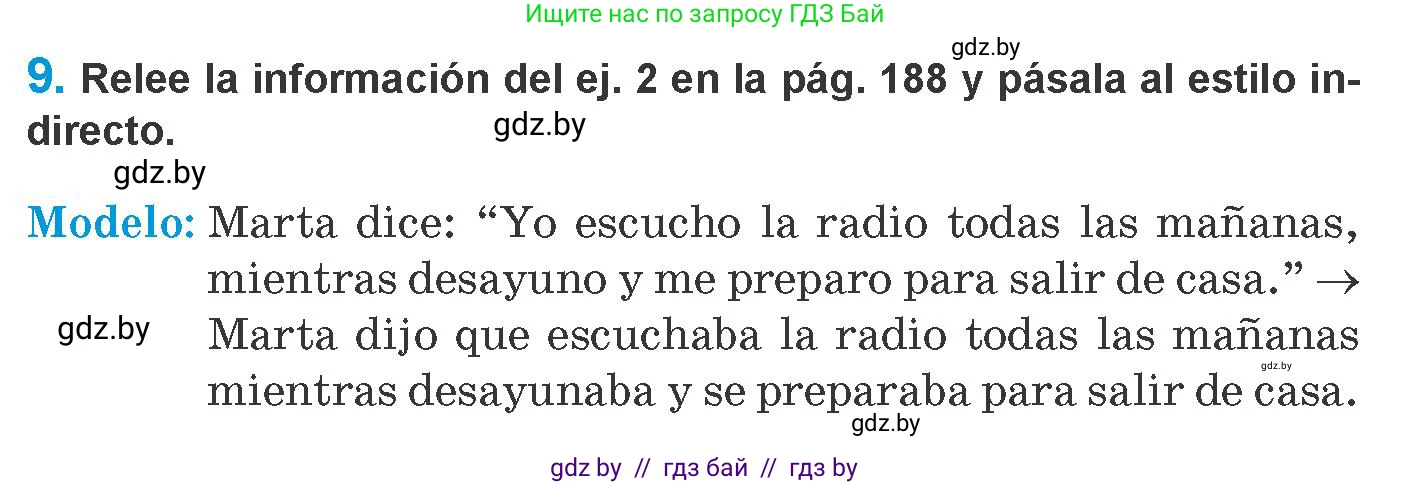 Испанский язык, 10 класс Учебник, авторы: Гриневич Елена Карловна, Янукенас Ольга Викторовна, издательство Вышэйшая школа, Минск, 2019, оранжевого цвета, страница 191, номер 9, Условие